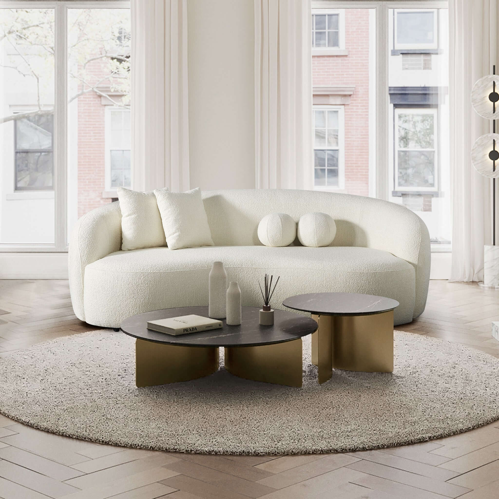 Drake Japandi Style Curvy Boucle Sofa - SOF02600601