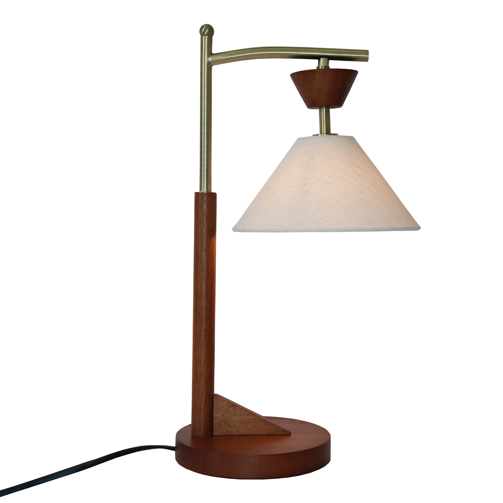 Dreamlight Table Lamp, Brown Solid Wood Base with Elegant Cone Linen Shade - TBL04202701