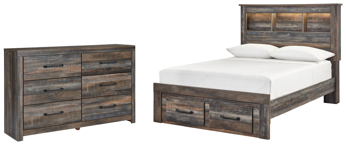 Drystan Full Bookcase Bed with 2 Storage Drawers with Dresser in Multi - PKG003234