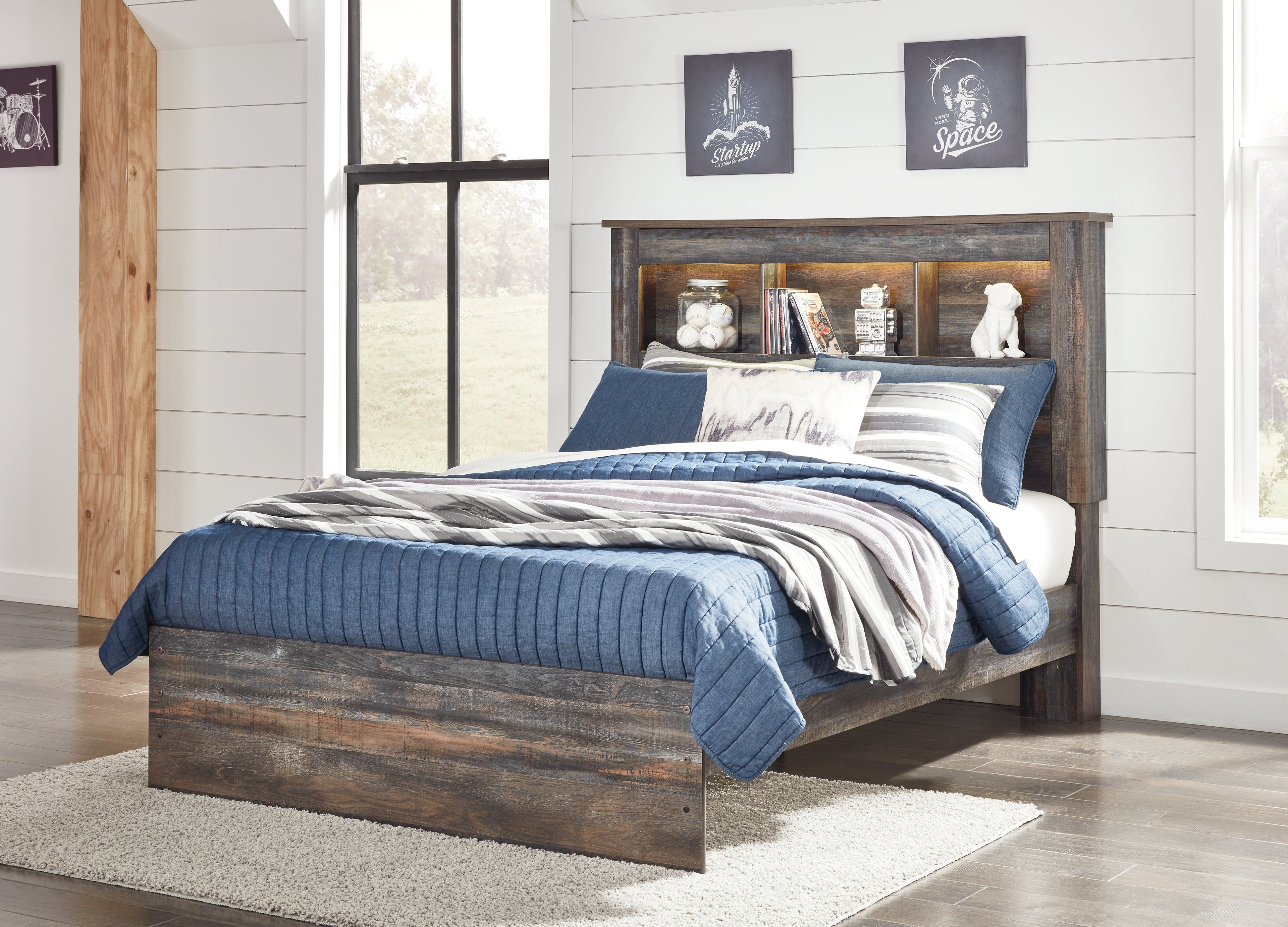 Drystan Full Bookcase Bed with Mirrored Dresser and 2 Nightstands in Multi from Ashley - Luna Furniture