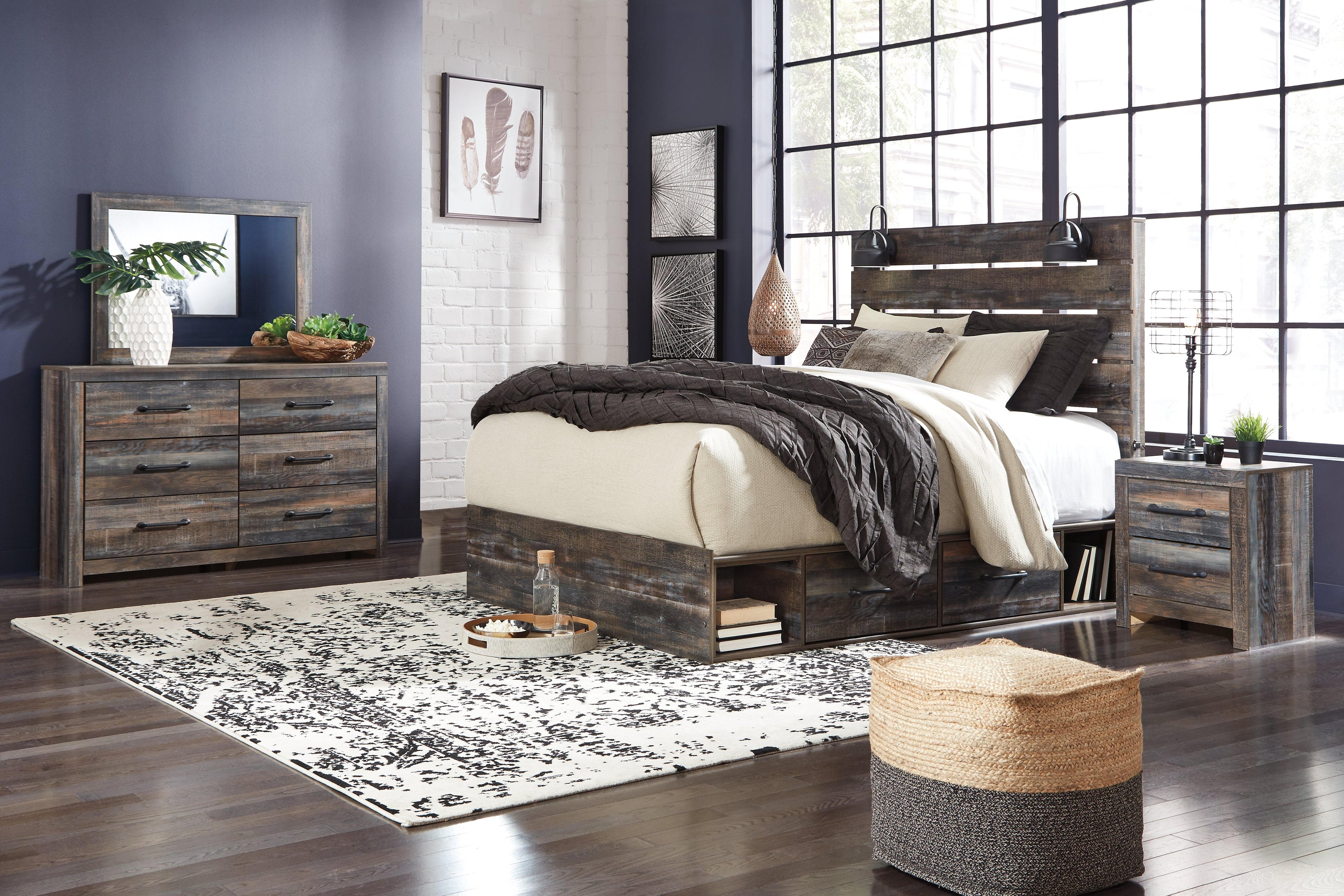 Drystan King Panel Bed with Mirrored Dresser, Chest and 2 Nightstands in Multi from Ashley - Luna Furniture