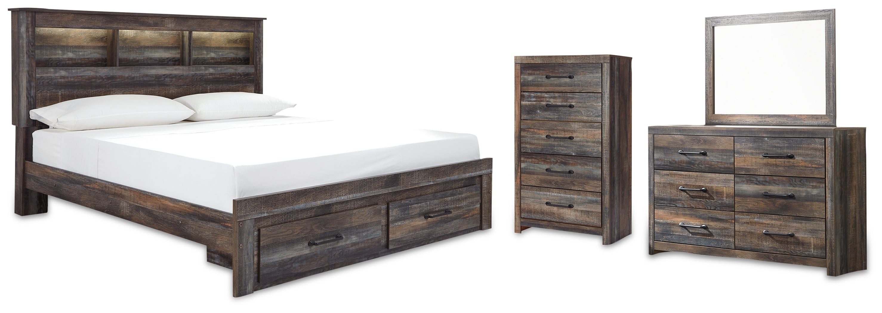 Drystan King Storage Bed, Dresser, Mirror and Chest - B211B99