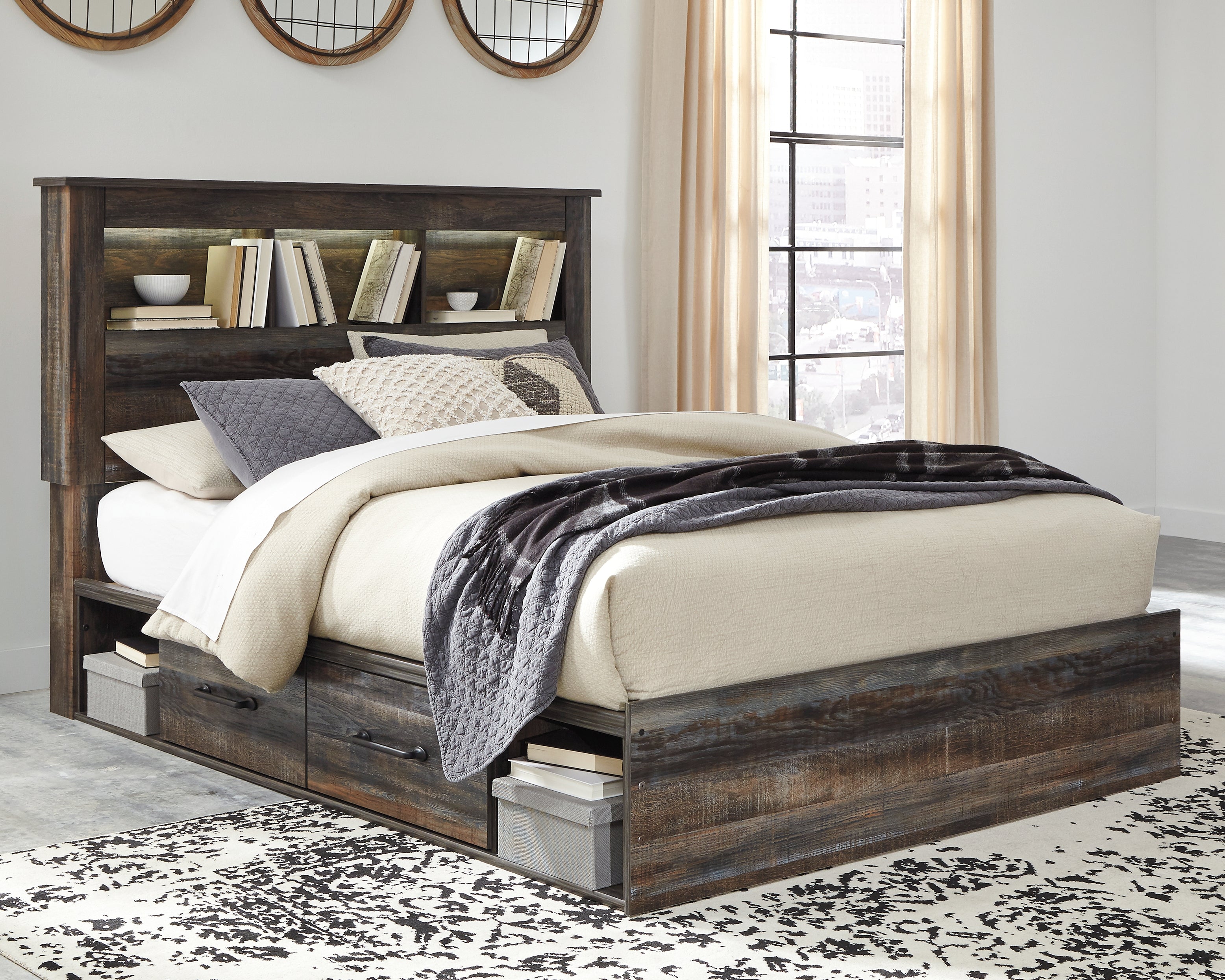 Drystan Multi Queen Bookcase Storage Bed, Dresser, Mirror and 2 Nightstands - B211B19