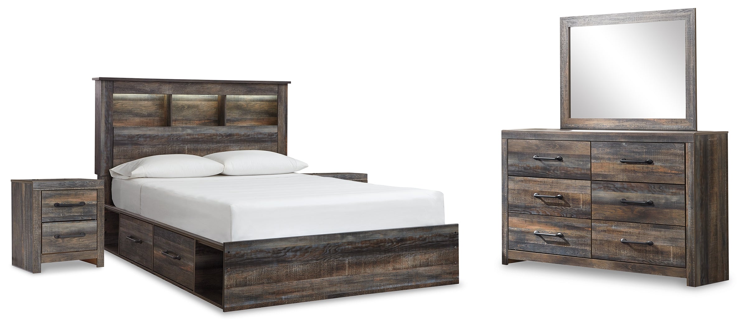 Drystan Multi Queen Bookcase Storage Bed, Dresser, Mirror and 2 Nightstands - B211B19