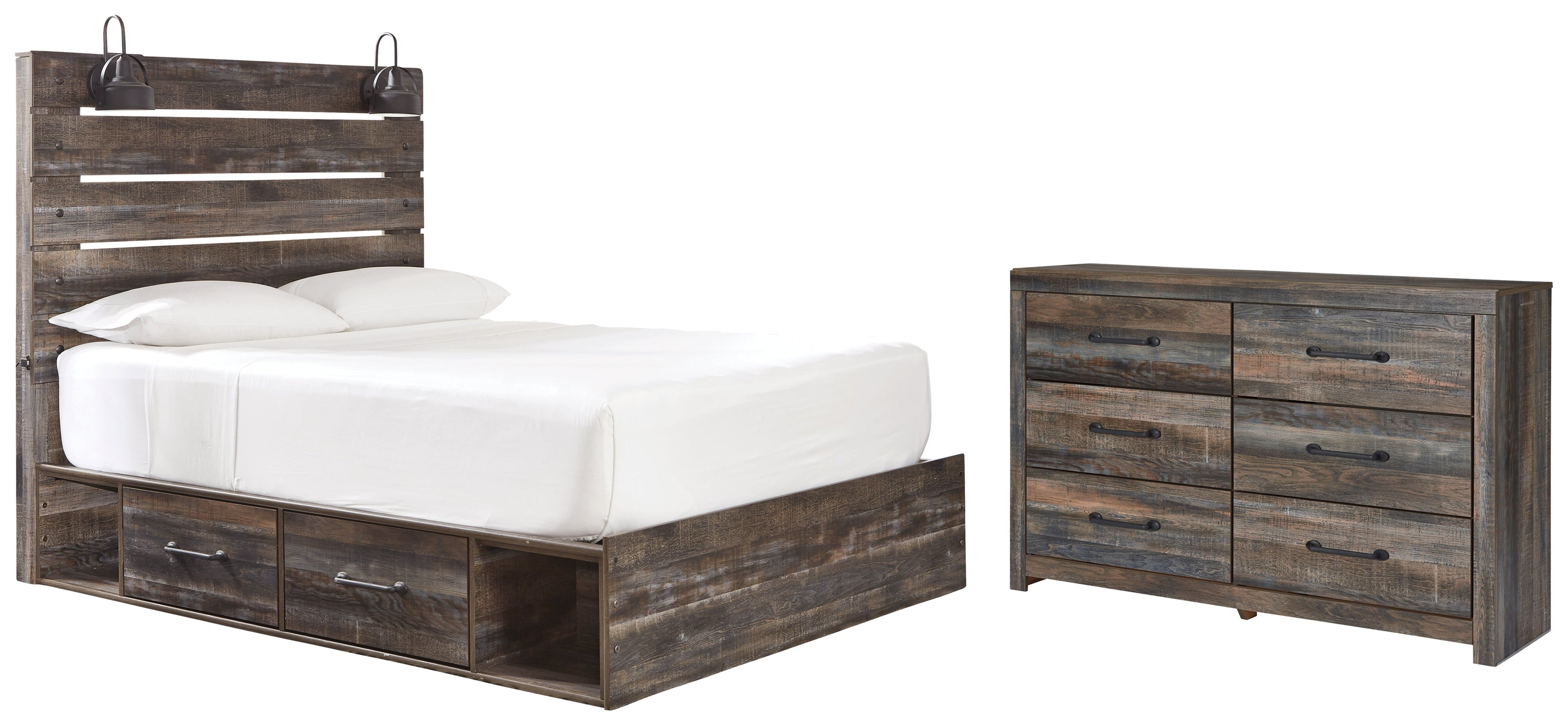 Drystan Twin Panel Bed with 2 Storage Drawers with Dresser in Multi from Ashley - Luna Furniture