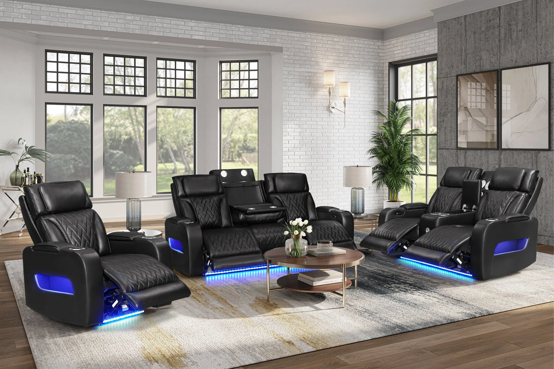DUBAI 3PC Black Power Reclining Set - DUBAI BLACK