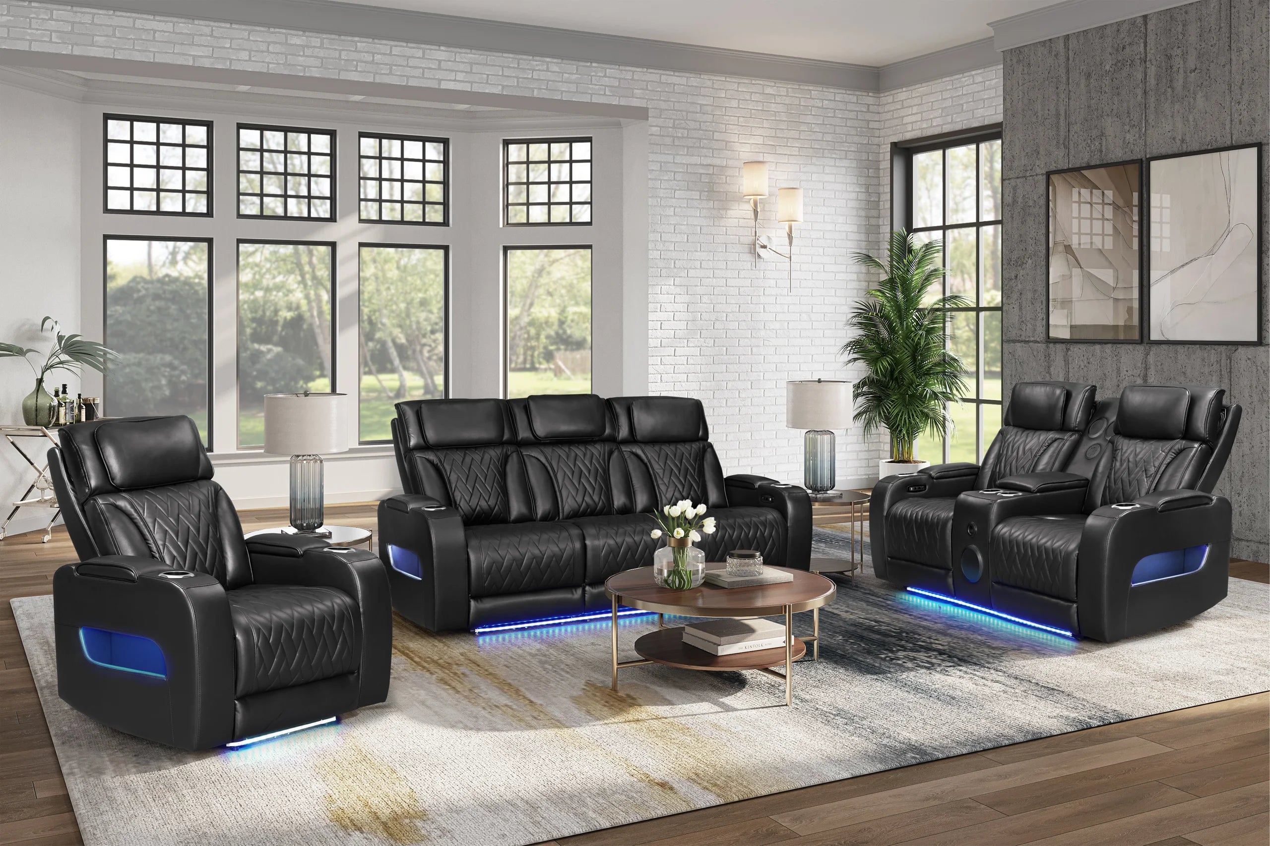 DUBAI 3PC Black Power Reclining Set - DUBAI BLACK