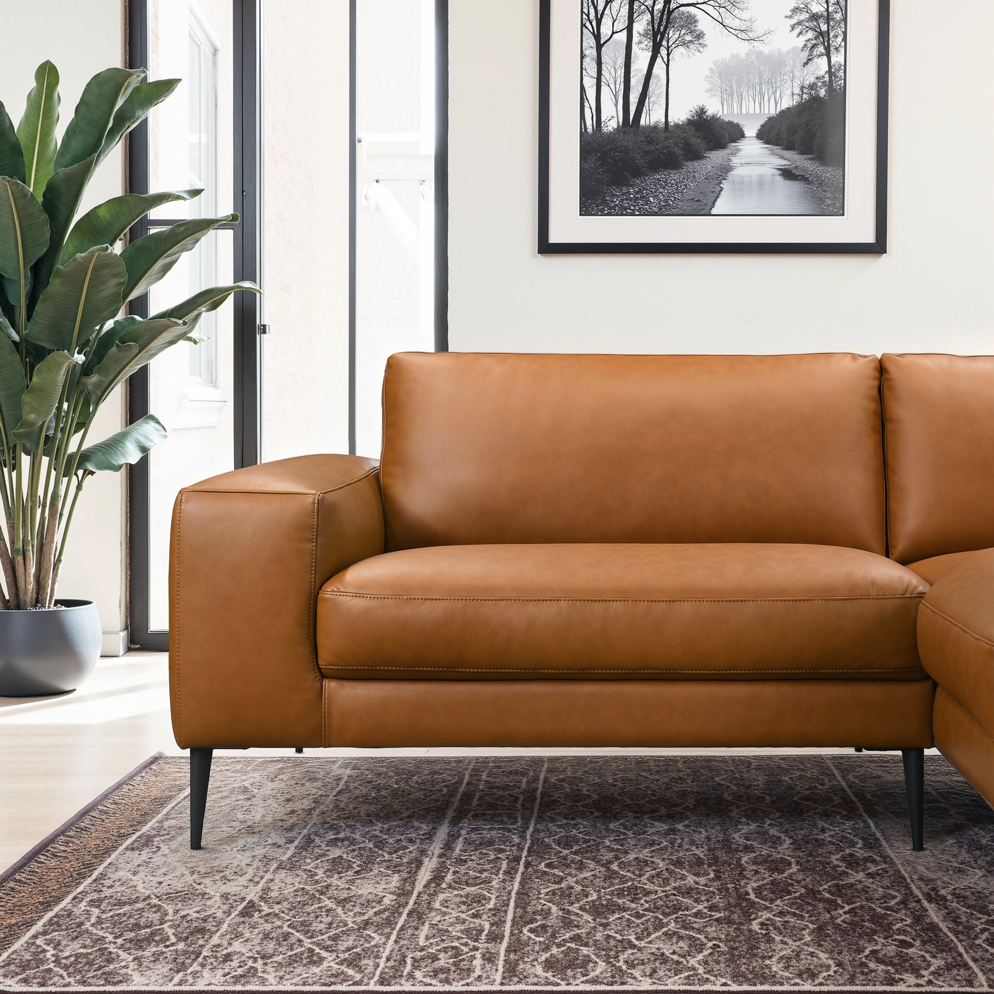 Easley Mid Century Modern Vegan Leather Wide-Arm Sofa - SEC00403702