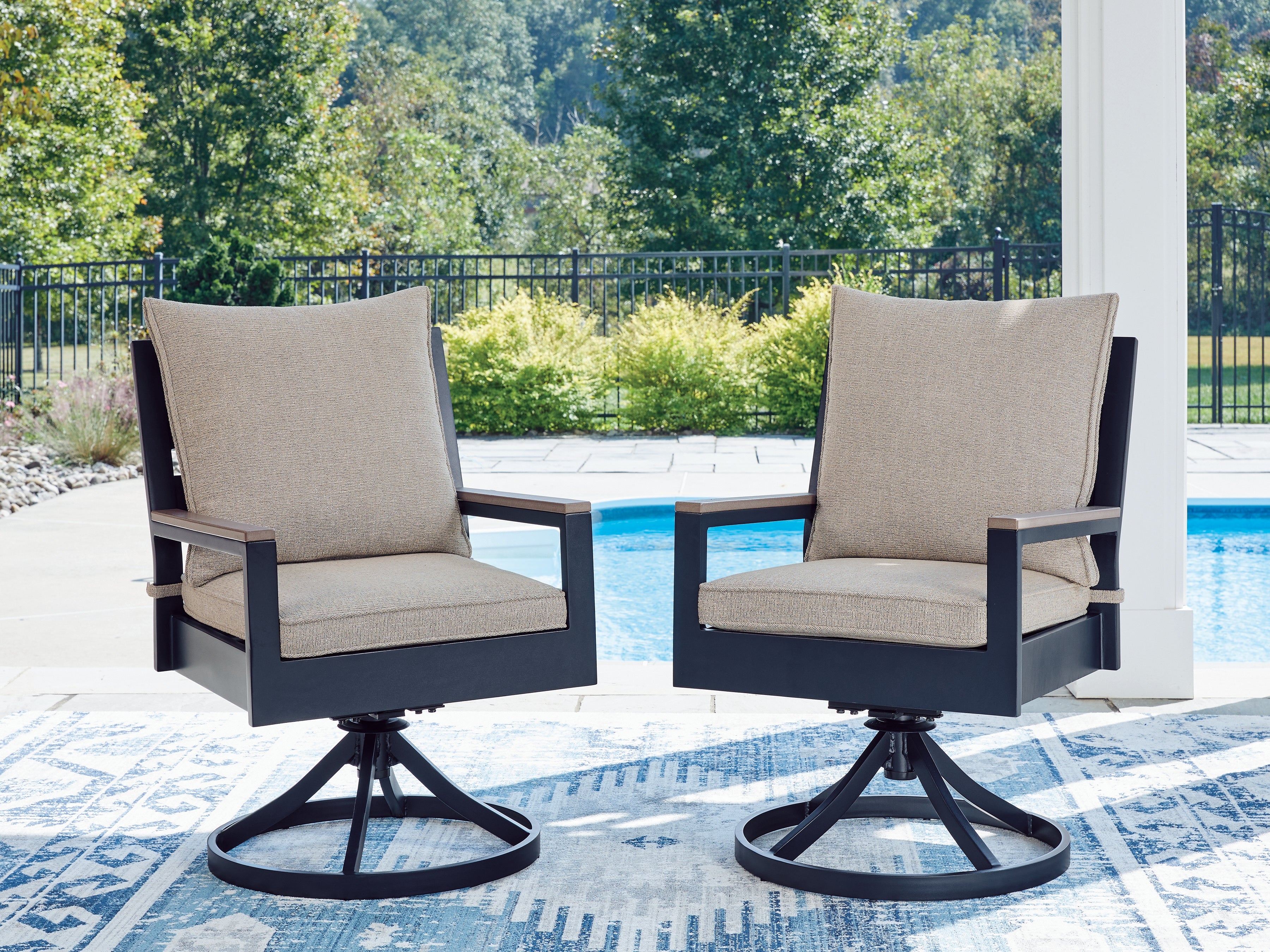 East Beach Blue Outdoor Swivel Chair with Cushion (Set of 2) - PCP587-602A