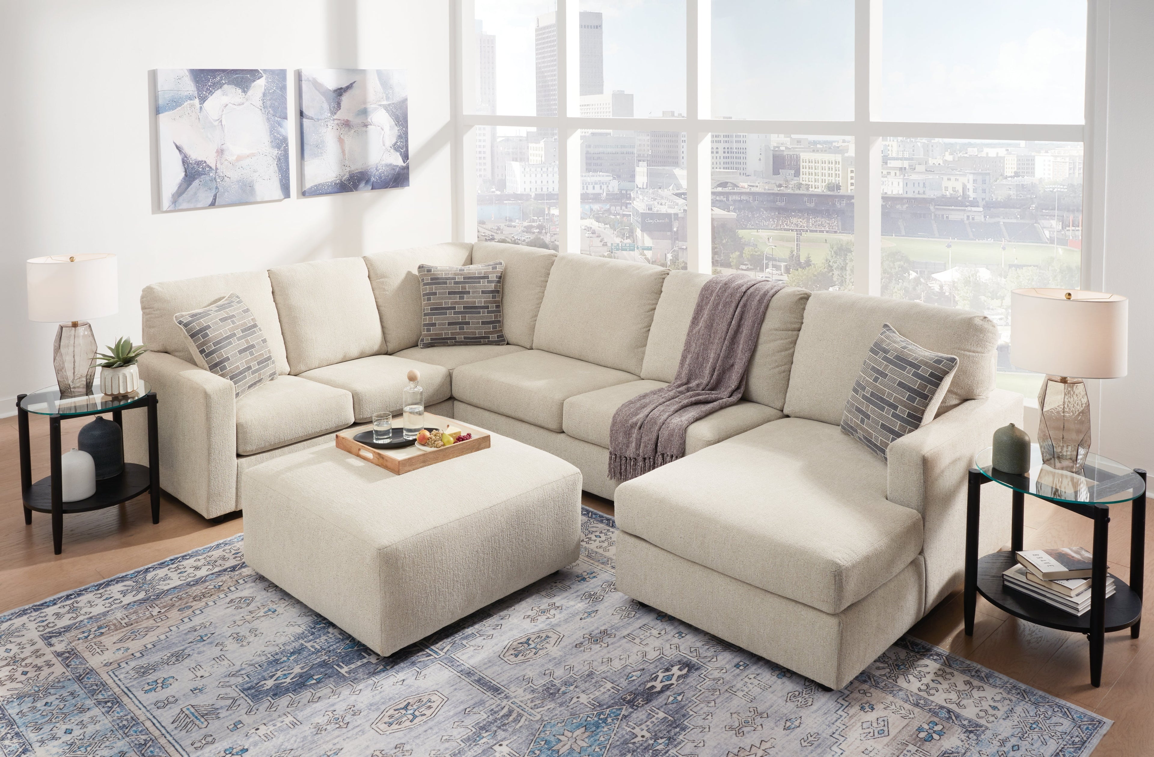 Edenfield 3-Piece Sectional with Ottoman in Linen from Ashley - Luna Furniture