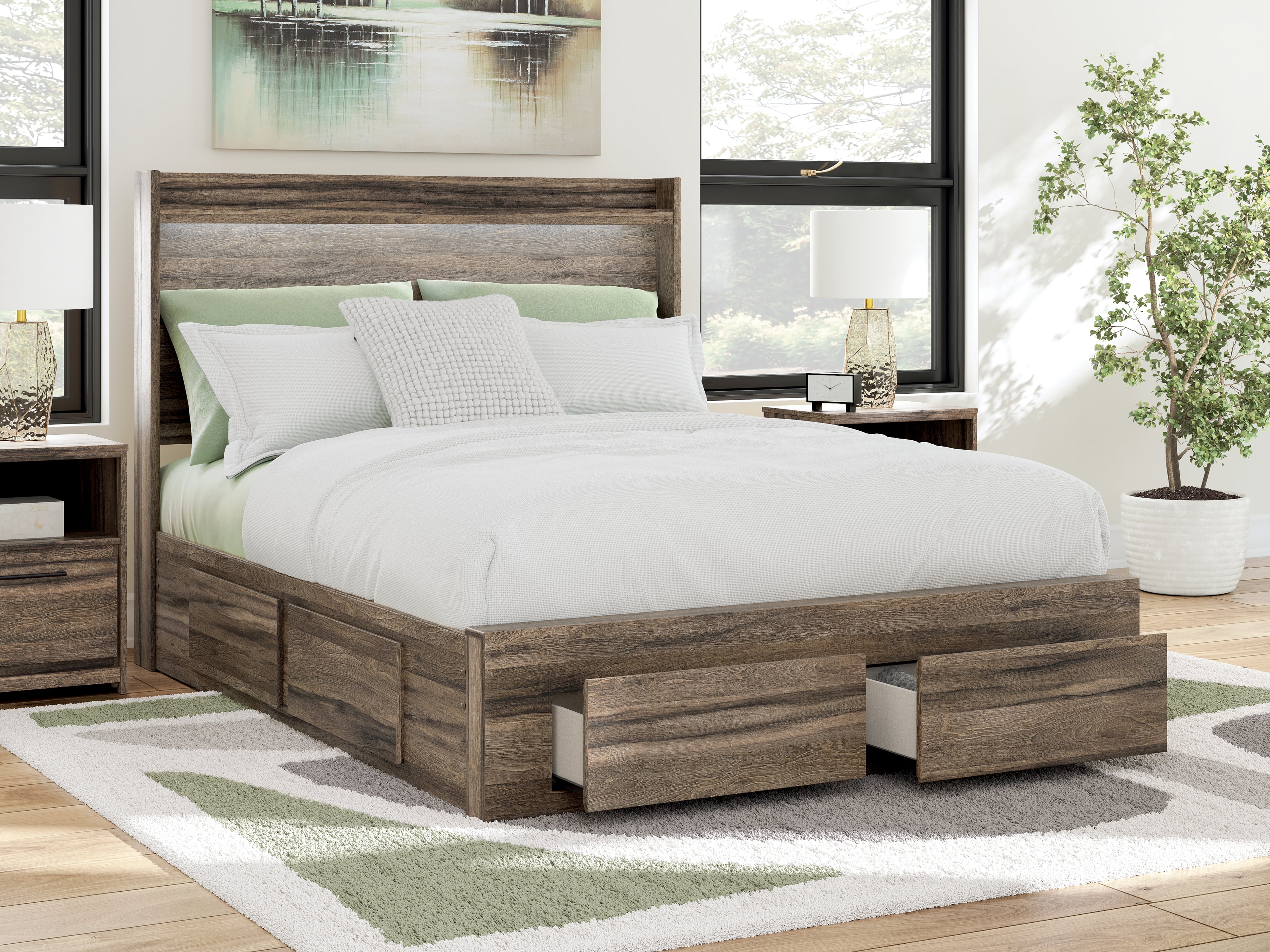 Elbrim Queen Panel Storage Bed, Dresser and Mirror - PCB2005B19