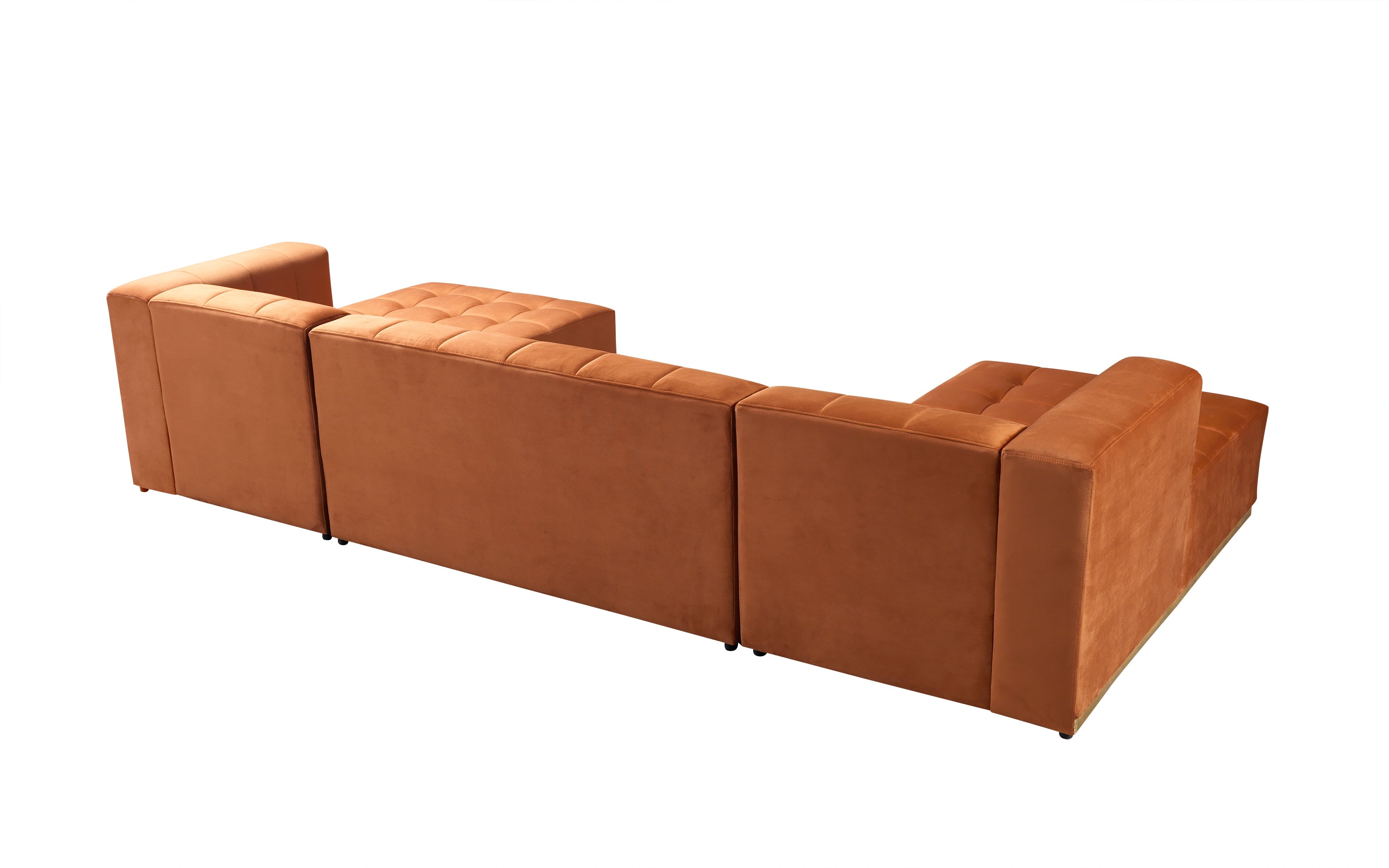 Elisha Orange Velvet Double Chaise 140" Sectional - ELISHAORANGE-SEC