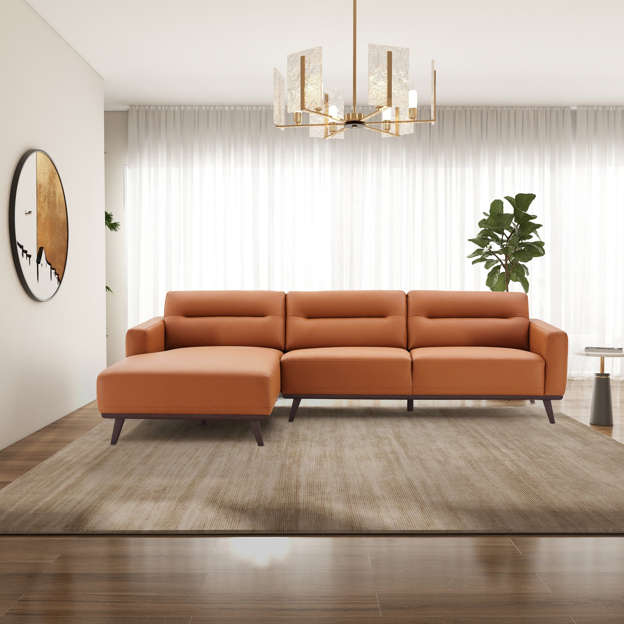 Ella L-Shaped Cognac PU Leather Left Sectional Couch - SEC03100203