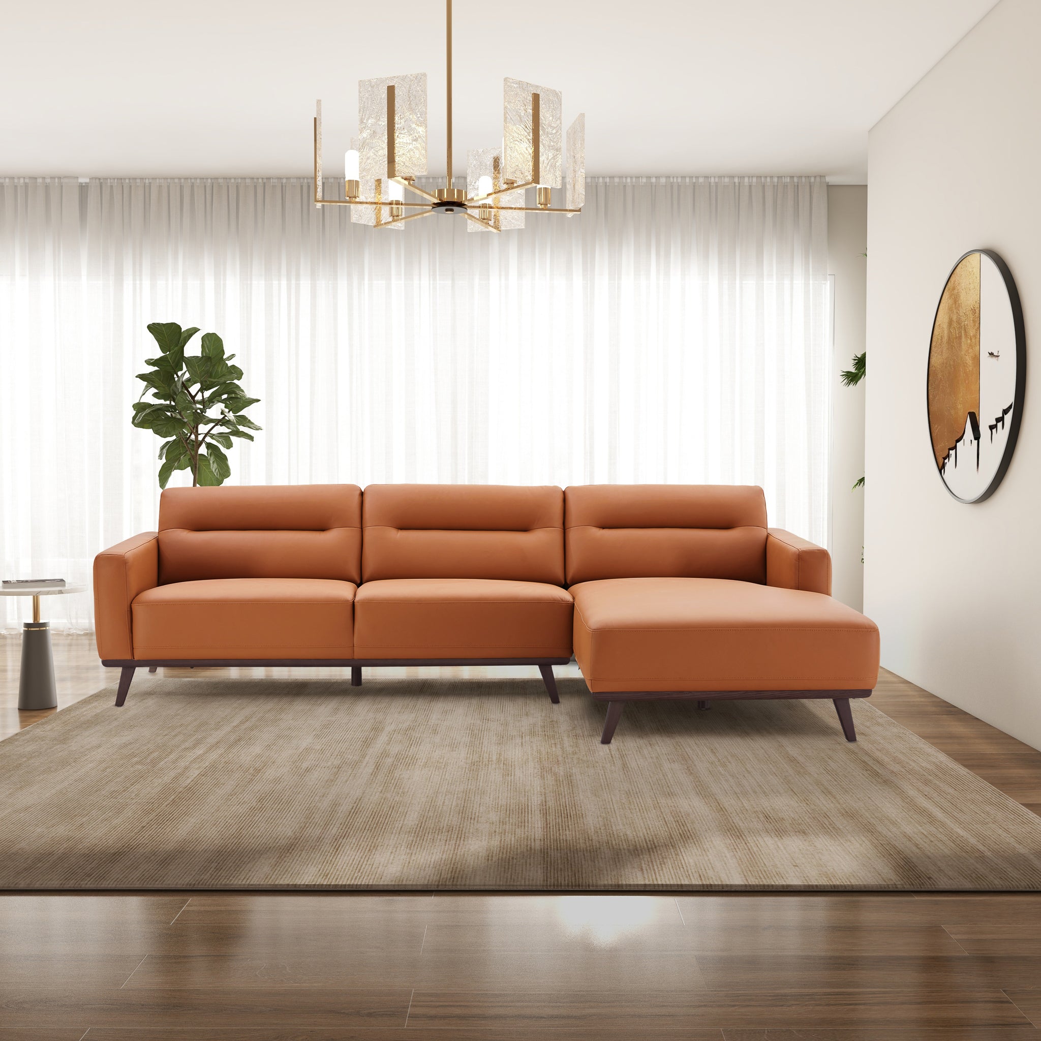 Ella L-Shaped Cognac PU Leather Right Sectional Couch - SEC03100204
