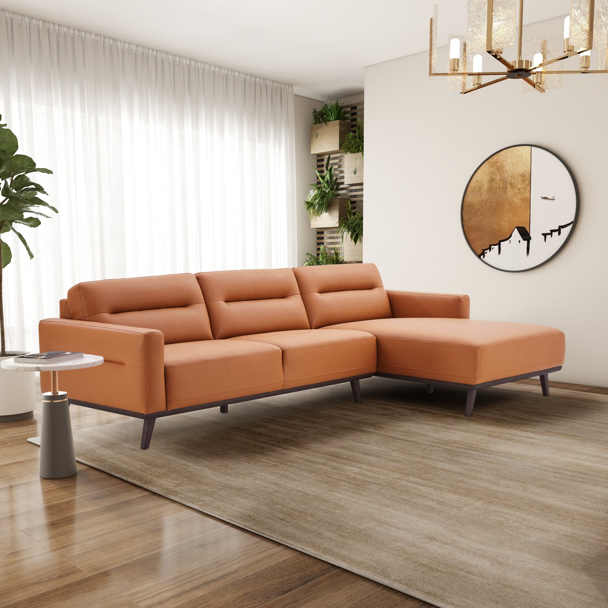 Ella L-Shaped Cognac PU Leather Right Sectional Couch - SEC03100204
