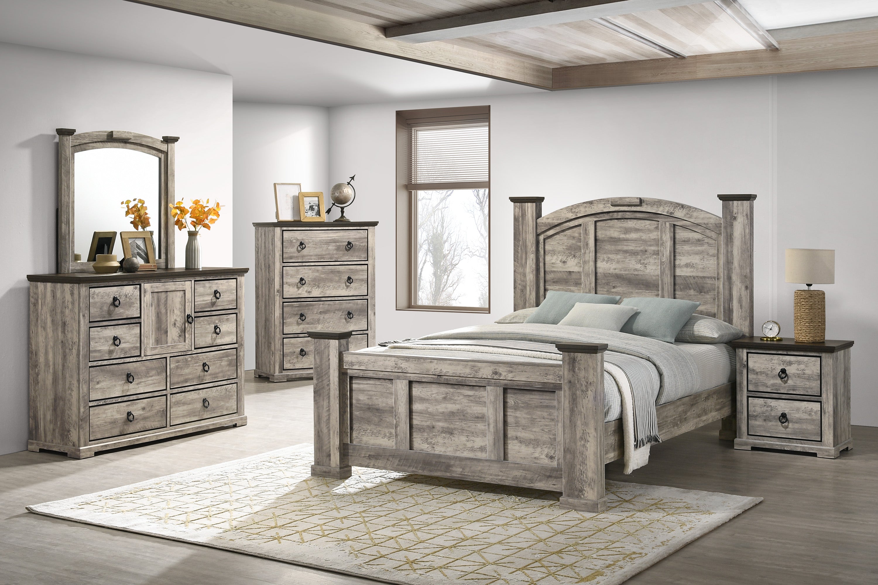 Ella-Mae Rustic Brown King Poster Bed - SET | B6840-K-HBFB | B6840-K-RAIL | B6840-KQ-POST - Bien Home Furniture & Electronics