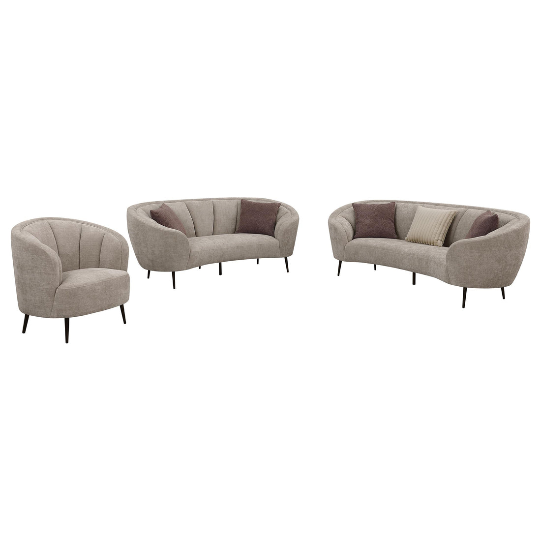 Ellorie 3-piece Upholstered Curved Sofa Set Beige - 504837-S3