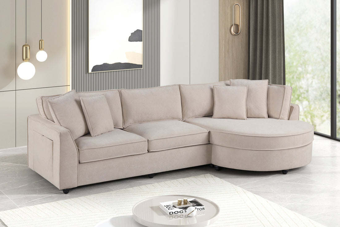 Elva Beige Sectional (w/ Reversible Chaise) - ELVA BEIGE