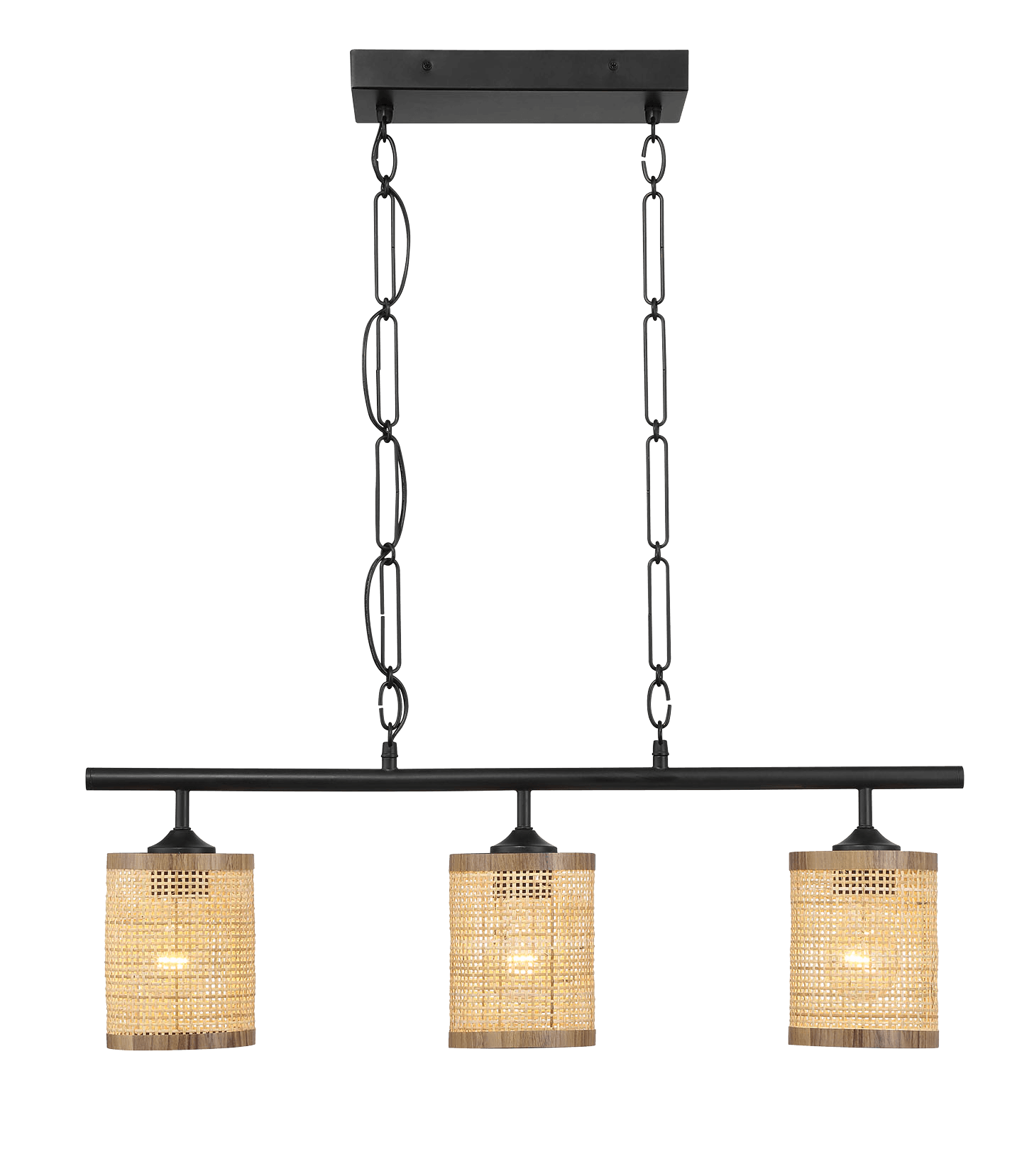 Elysian Three Lights Island With Natural Rattan Shade Farmhouse Chain Ceiling Lamp - PNL03900501