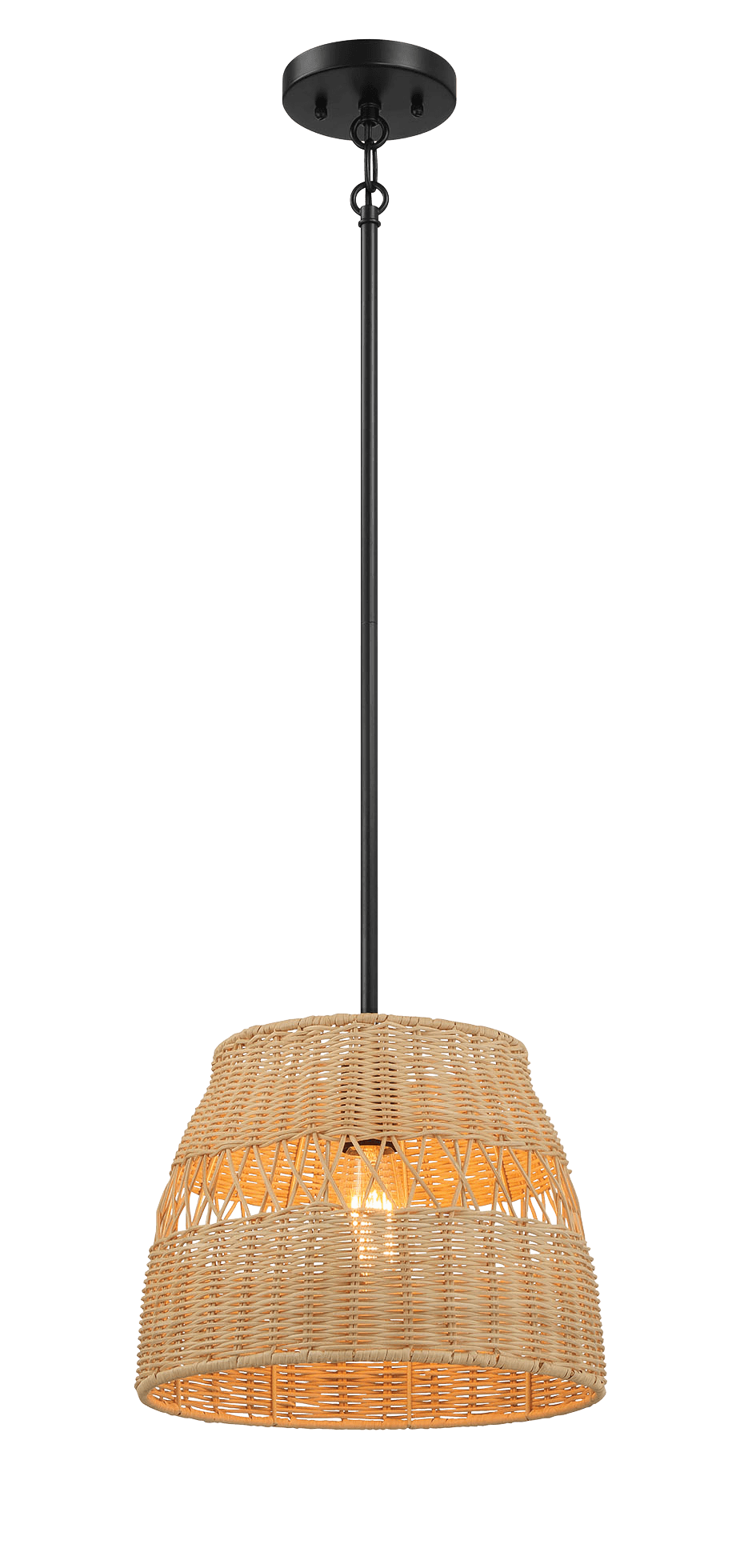 Essence Single Lights Pendant With Rattan Shade Black Metal Finish for Farmhouse Style - PNL03900901