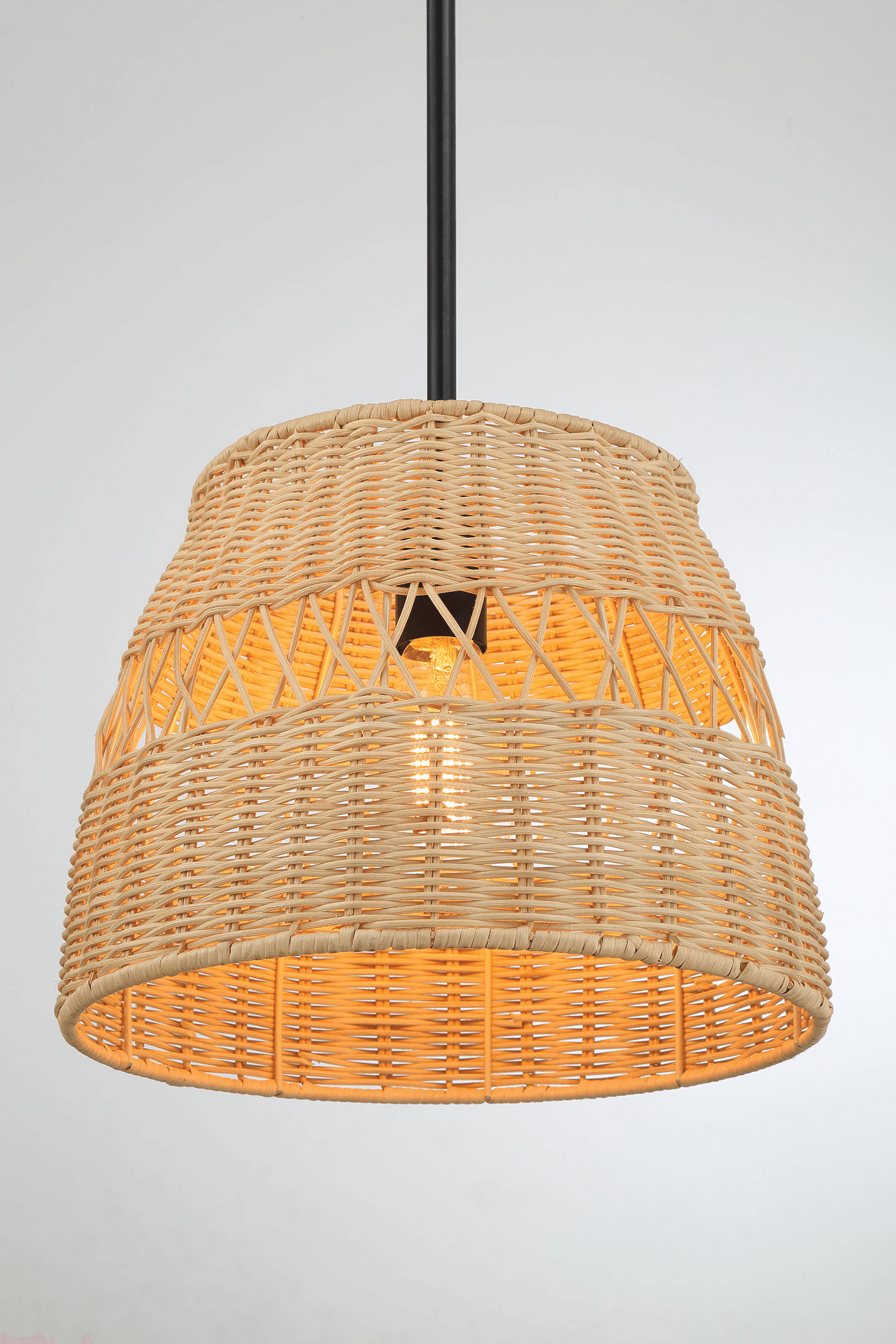 Essence Single Lights Pendant With Rattan Shade Black Metal Finish for Farmhouse Style - PNL03900901