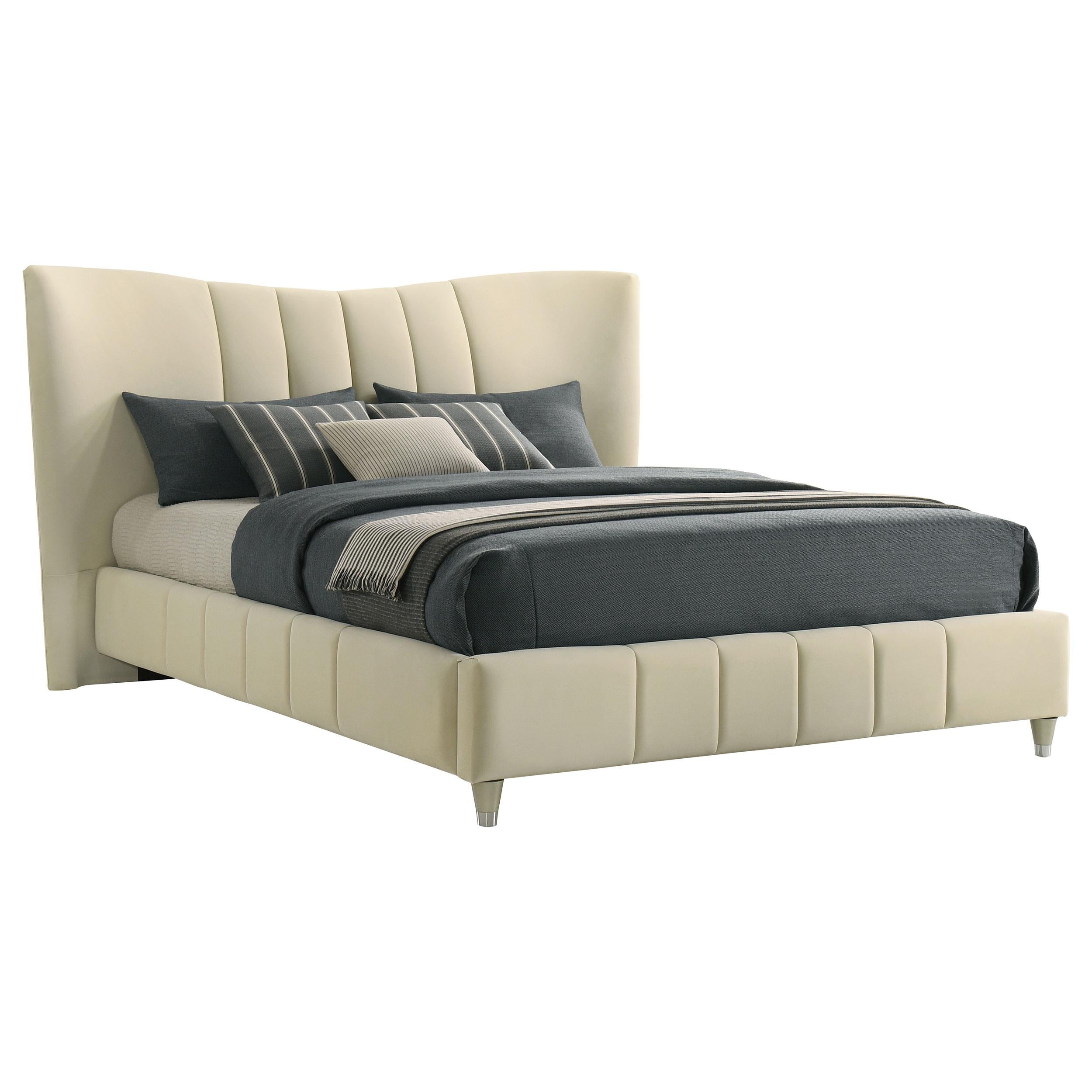 Evelyn Upholstered Queen Panel Platform Bed Ivory - 315956Q