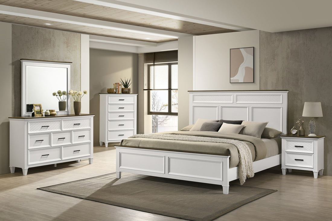 Everdeen White/Brown Panel Bedroom Set - SET | B6512-Q-HB | B6512-Q-FB | B6512-KQ-RAIL | B6512-2 | B6512-4