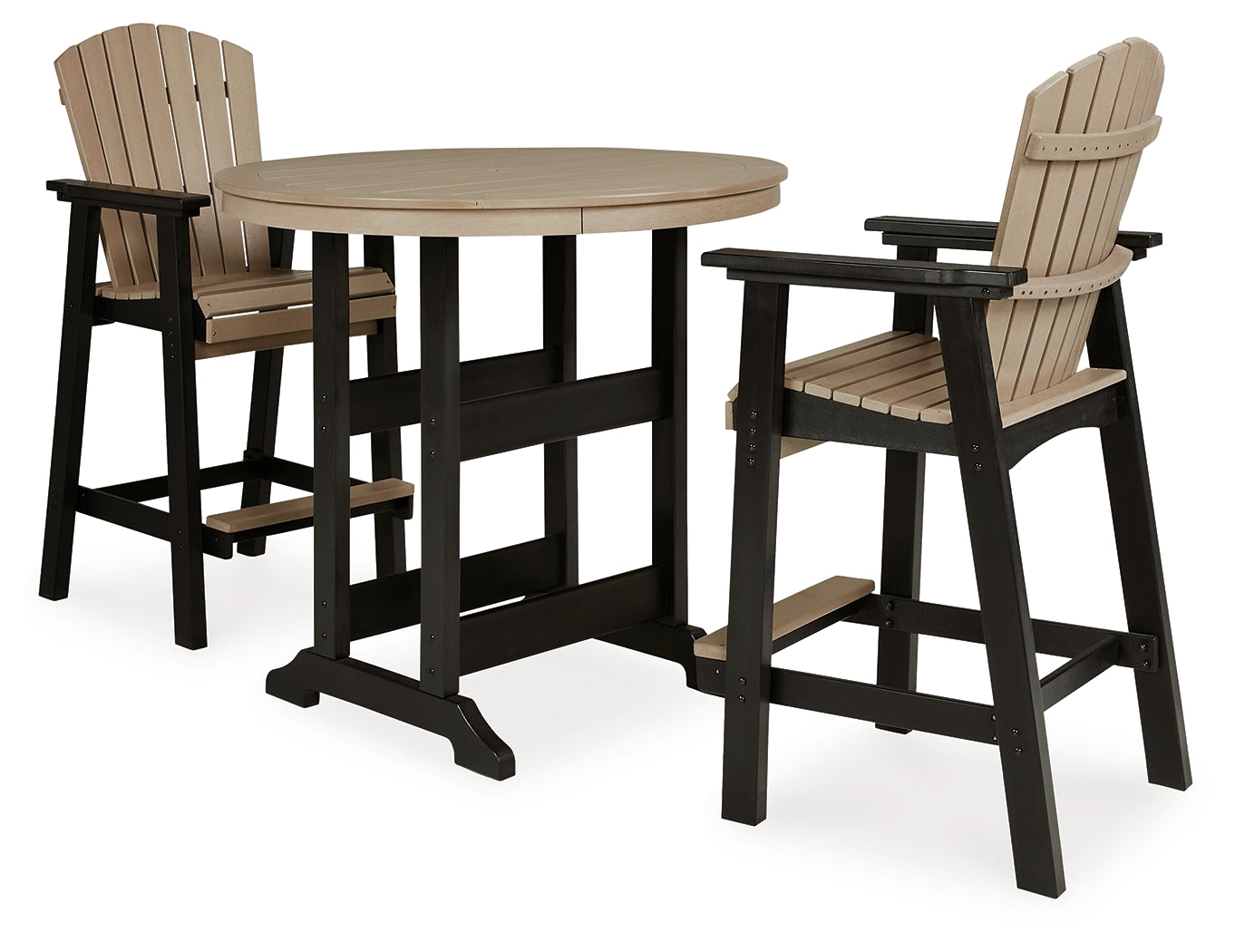 Fairen Trail Outdoor Bar Table and 2 Barstools in Black/Driftwood - PKG009512