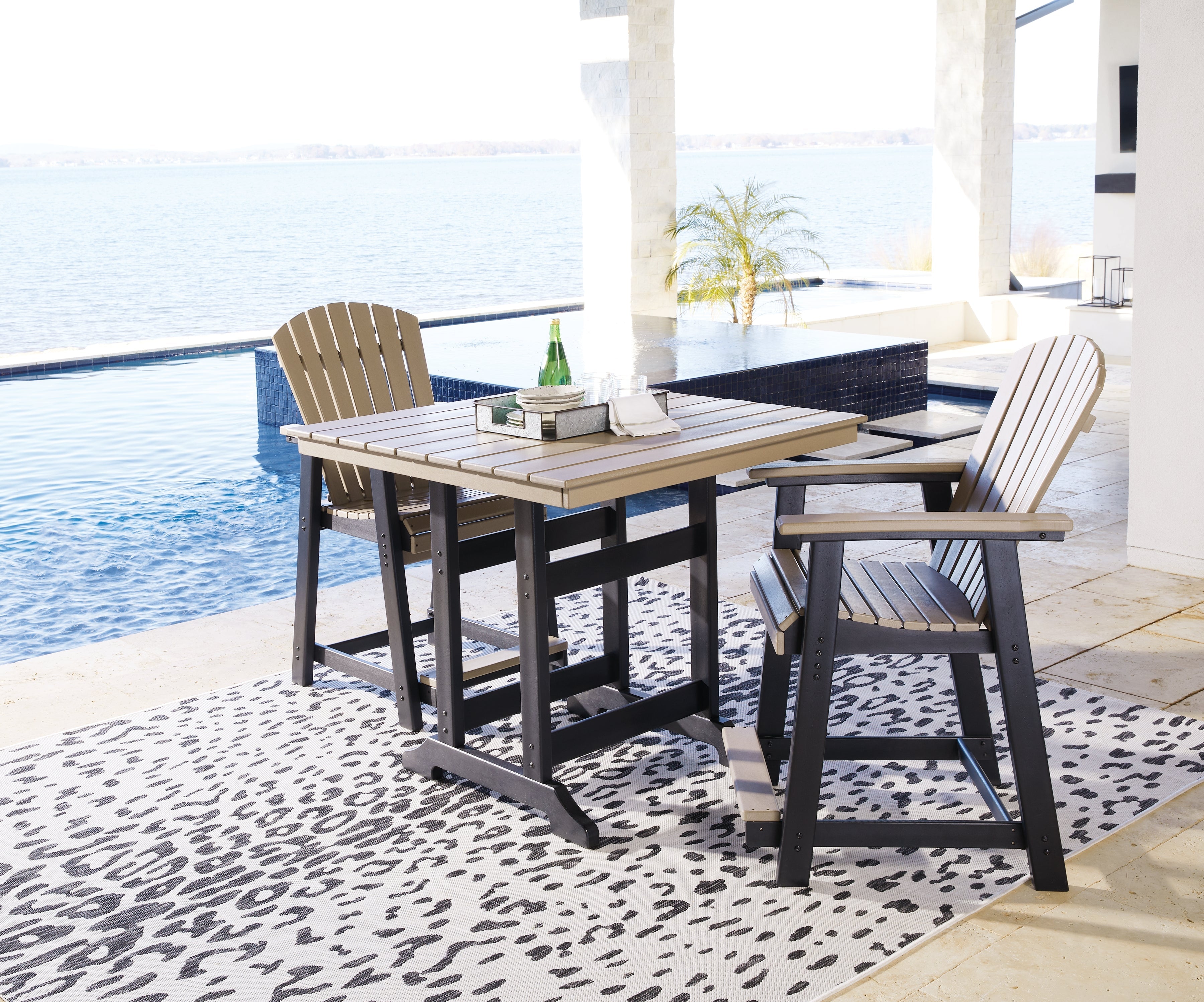 Fairen Trail Outdoor Counter Height Dining Table and 2 Barstools in Black/Driftwood - PKG014563