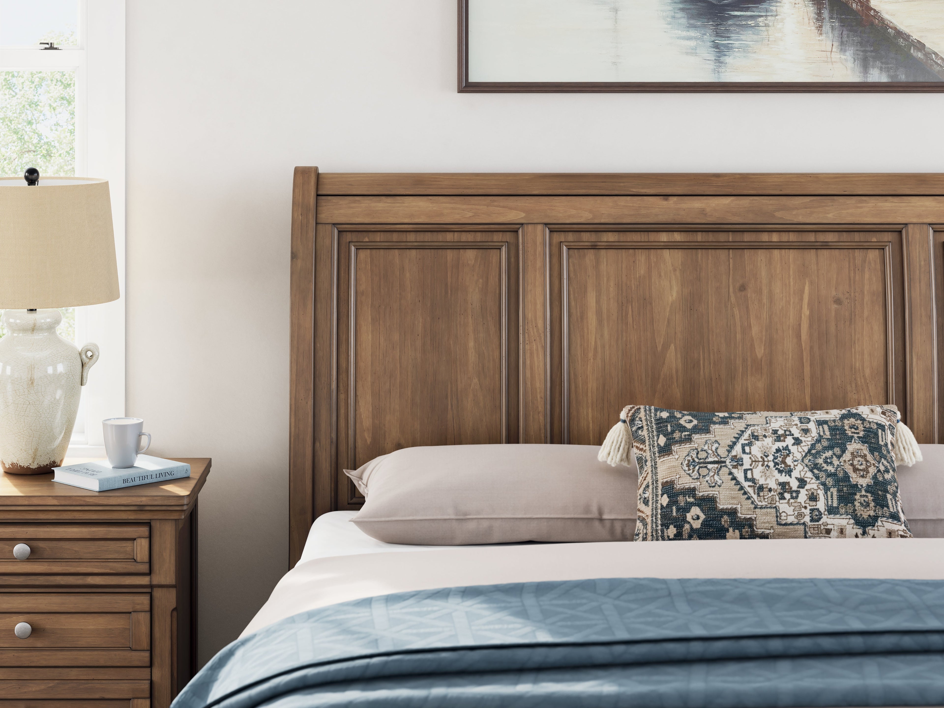 Feddinger California King Storage Sleigh Bed with Dresser and Nightstand in Medium Brown from Ashley - Luna Furniture