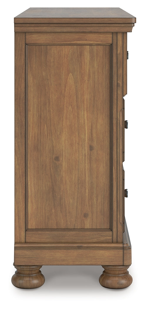 Feddinger California King Storage Sleigh Bed with Dresser and Nightstand in Medium Brown from Ashley - Luna Furniture