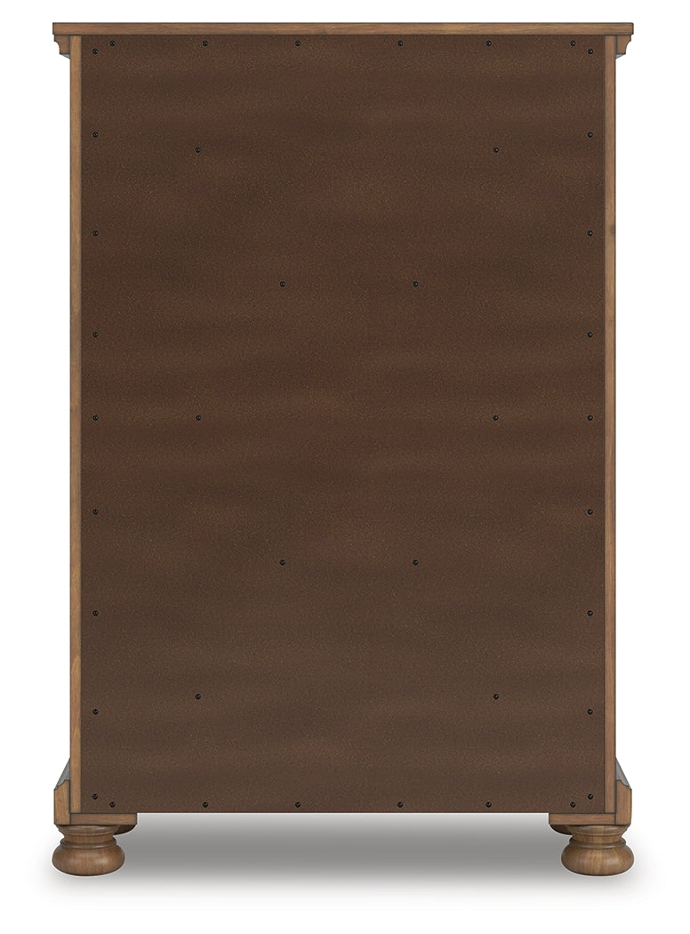 Feddinger King Panel Bed with Mirrored Dresser, Chest and 2 Nightstands in Medium Brown from Ashley - Luna Furniture