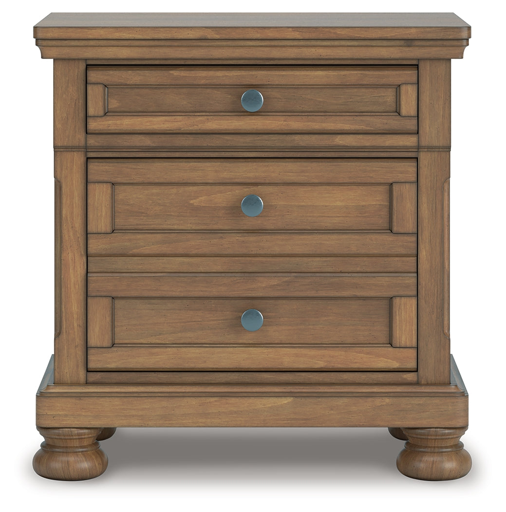 Feddinger King Panel Bed with Mirrored Dresser, Chest and 2 Nightstands in Medium Brown from Ashley - Luna Furniture