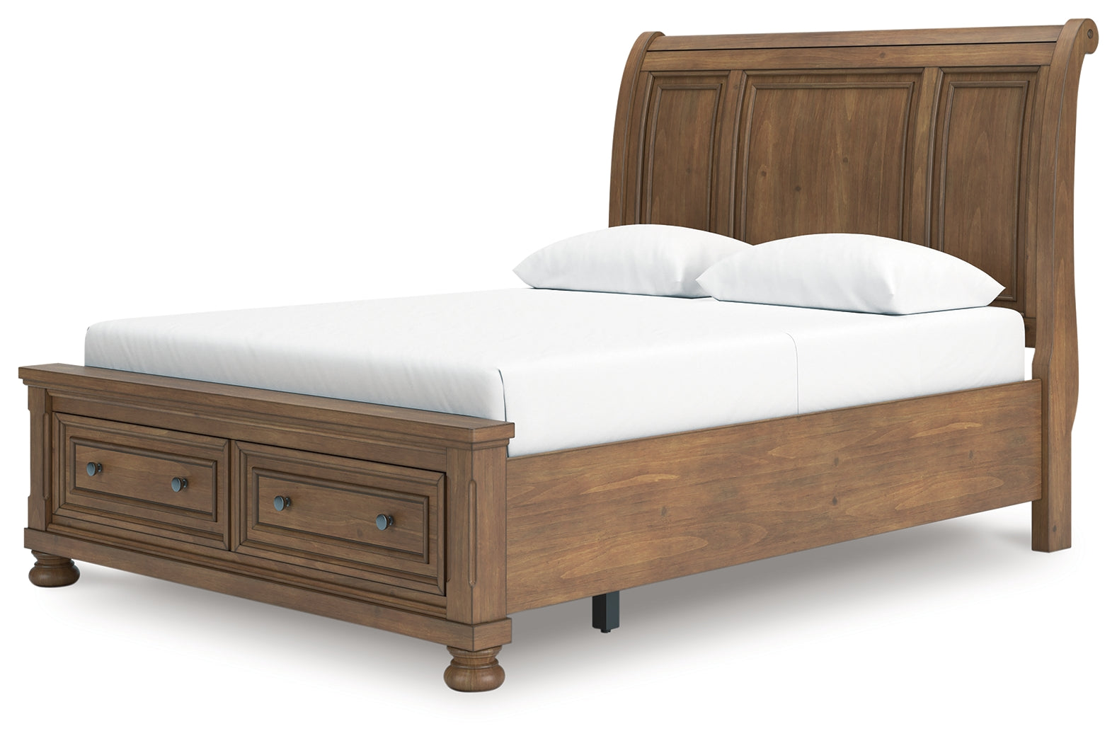 Feddinger Queen Storage Sleigh Bed with Mirrored Dresser and Chest in Medium Brown from Ashley - Luna Furniture