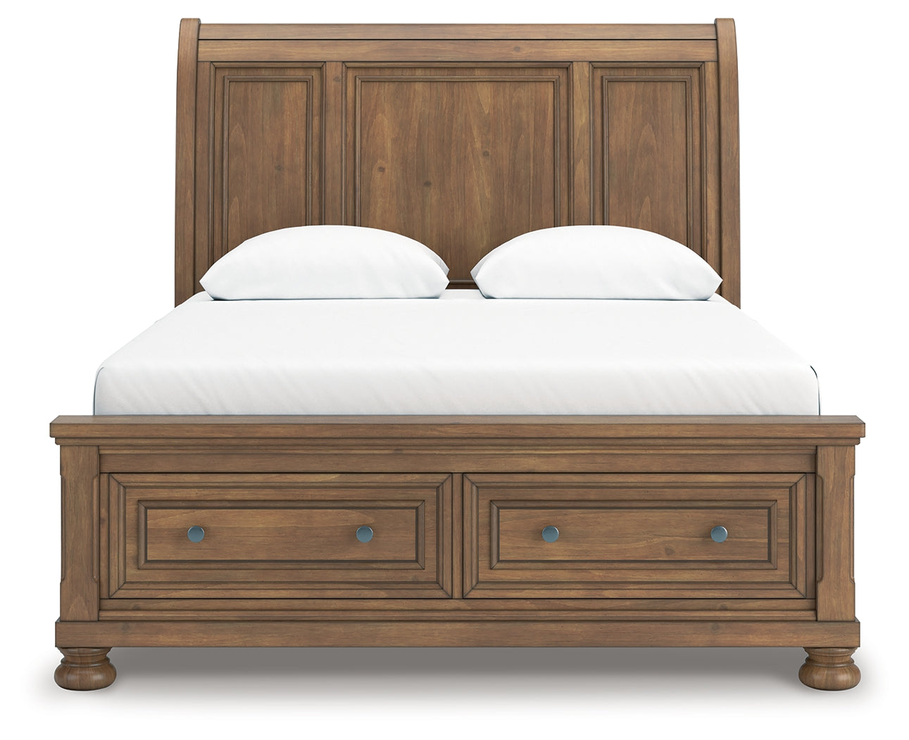 Feddinger Queen Storage Sleigh Bed with Mirrored Dresser, Chest and Nightstand in Medium Brown from Ashley - Luna Furniture