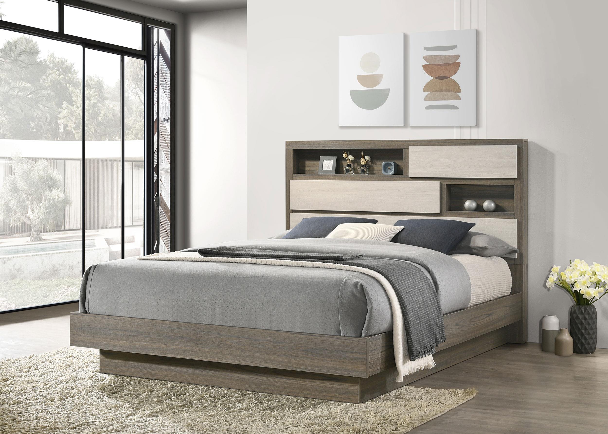 Fenwick Eastern King Bed Bookcase Headboard Grey Oak - 224981KE