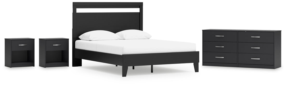 Finch Queen Panel Platform Bed with Dresser and 2 Nightstands in Black/Brown - PKG017945