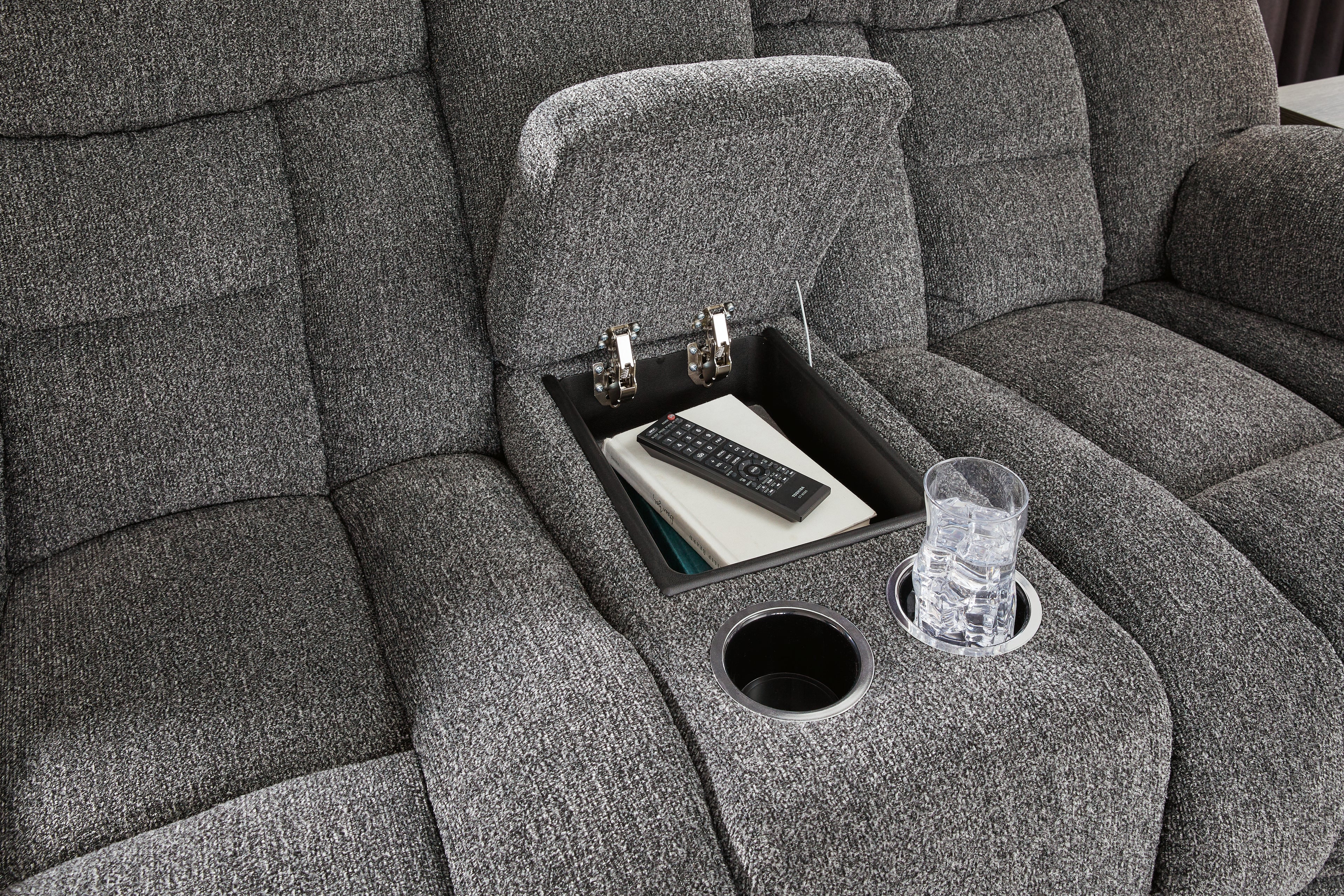 Foreside Charcoal Reclining Loveseat with Console - 3810494