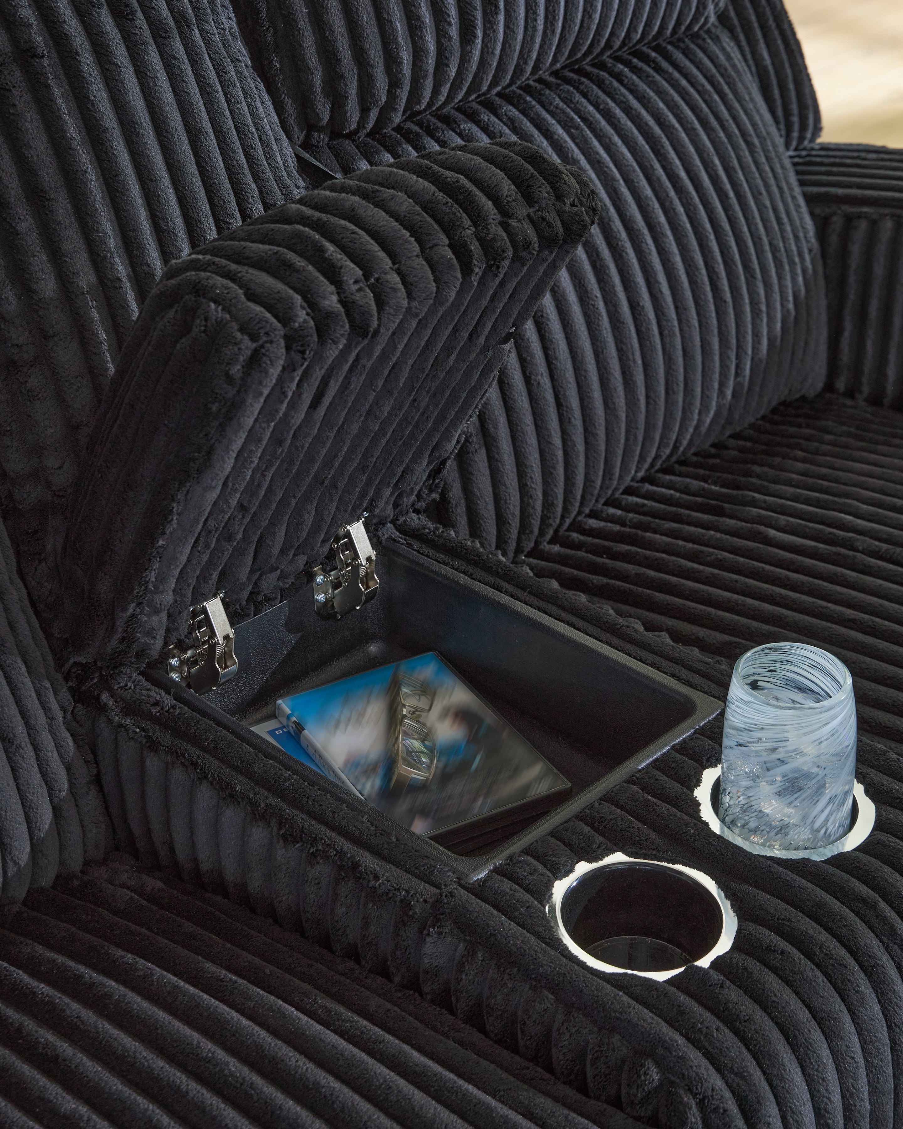 Forest Lake Black Power Reclining Loveseat with Console - PC6420218