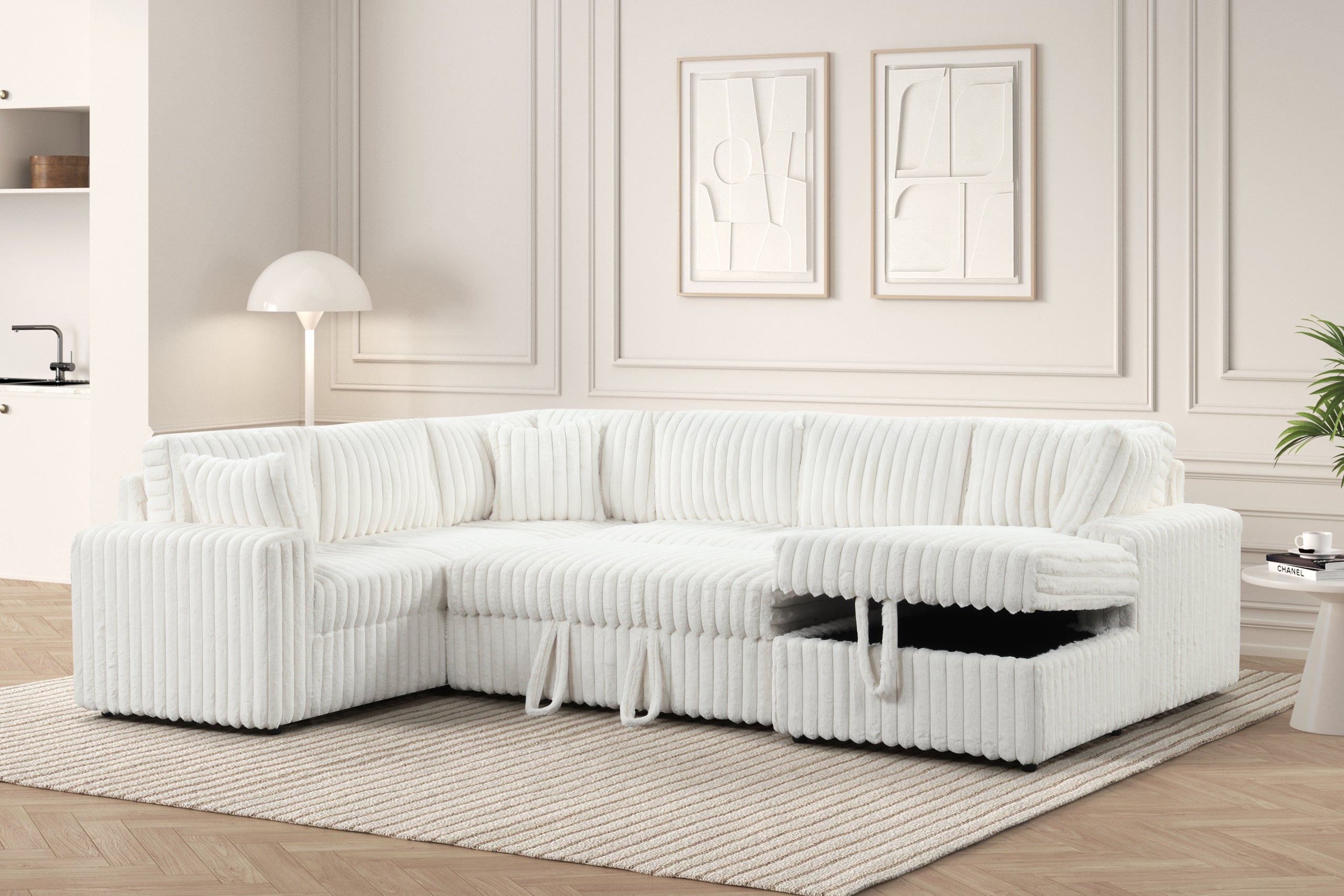 Forever Beige Sectional With Pull-Out Bed - FOREVER BEIGE