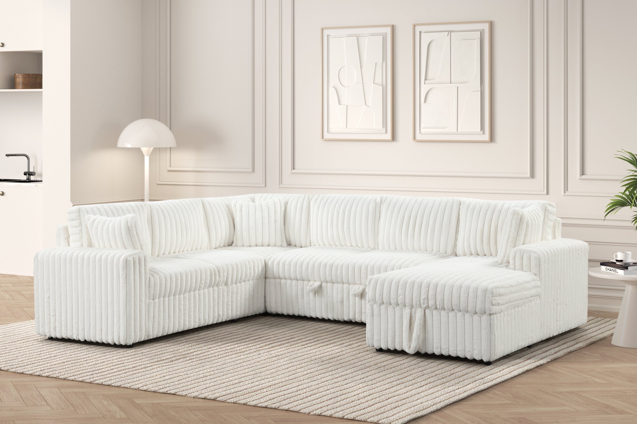 Forever Beige Sectional With Pull-Out Bed - FOREVER BEIGE