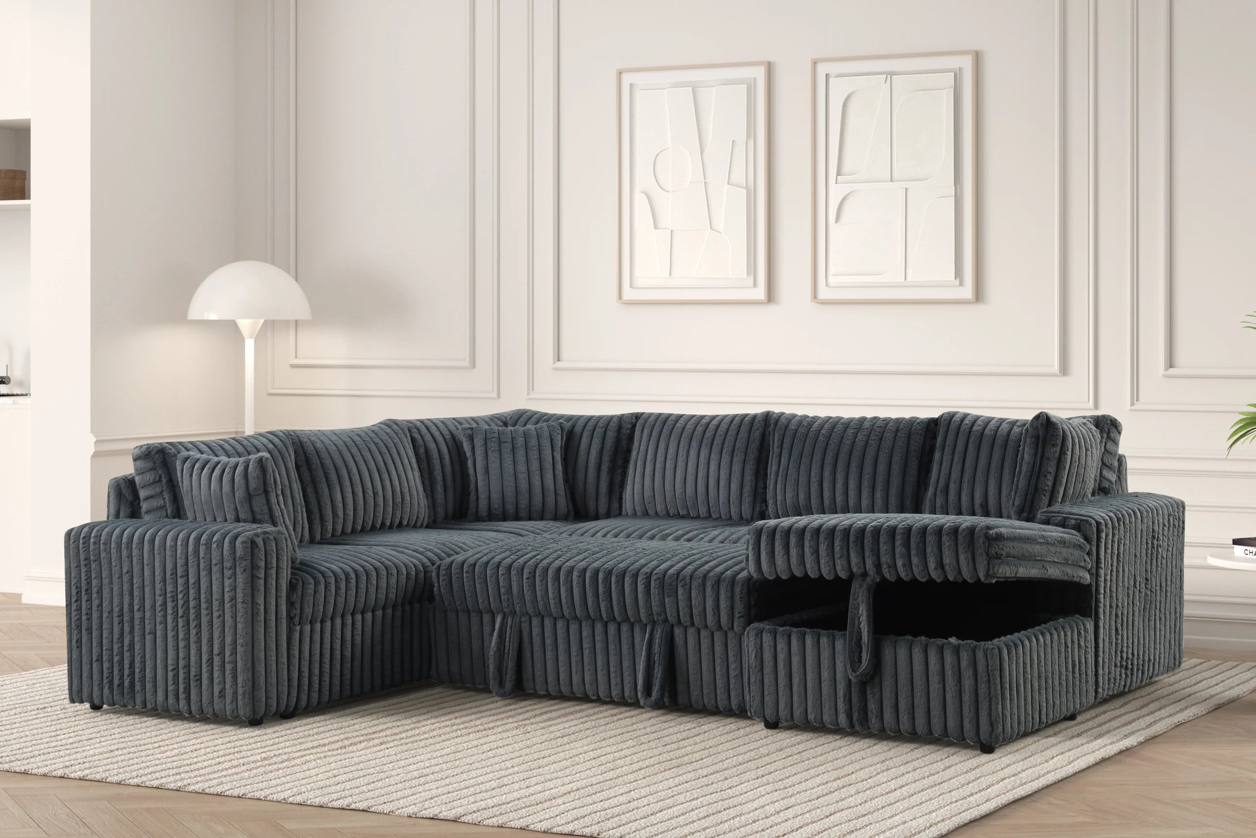 Forever Charcoal Sectional With Pull-Out Bed - FOREVER CHARCOAL