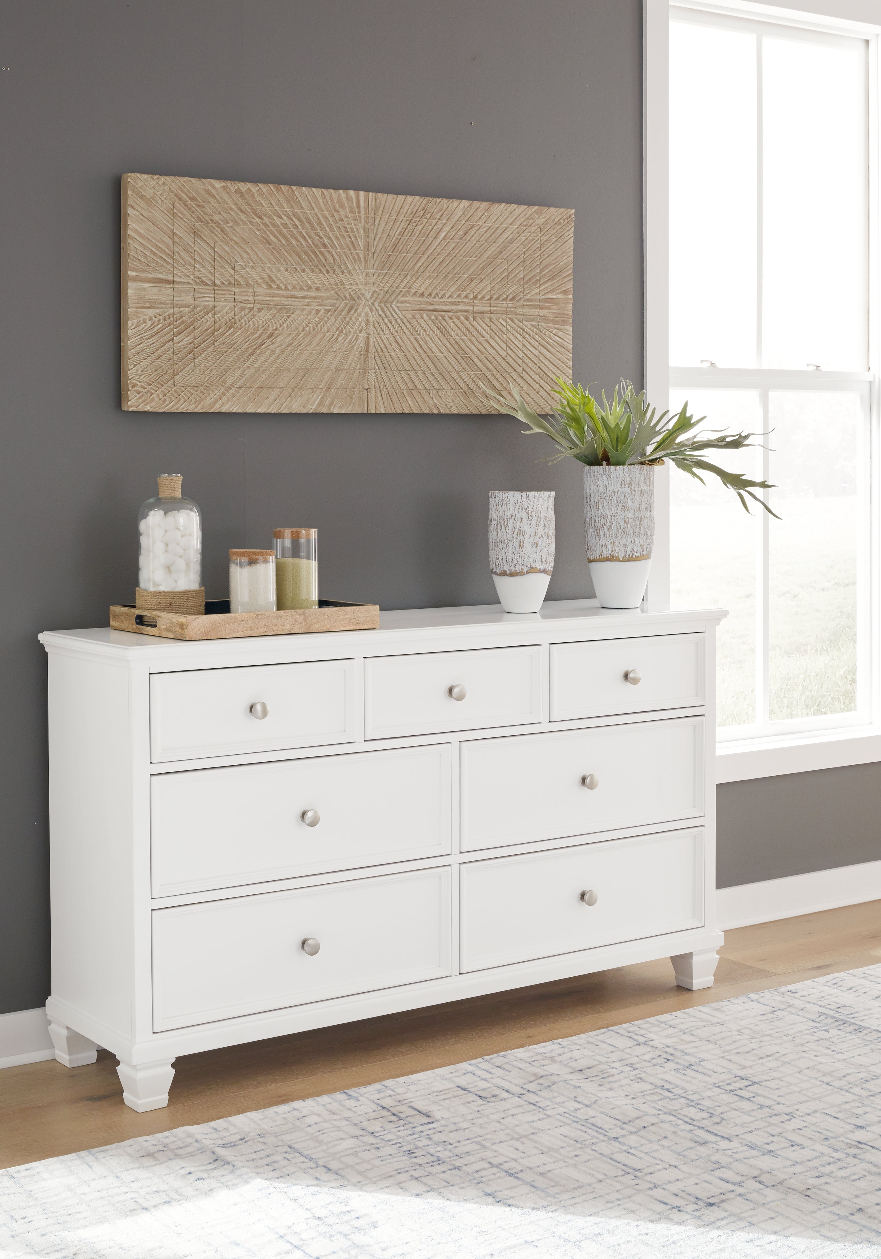 Fortman White King Panel Bed, Dresser and 2 Nightstands - B680B15