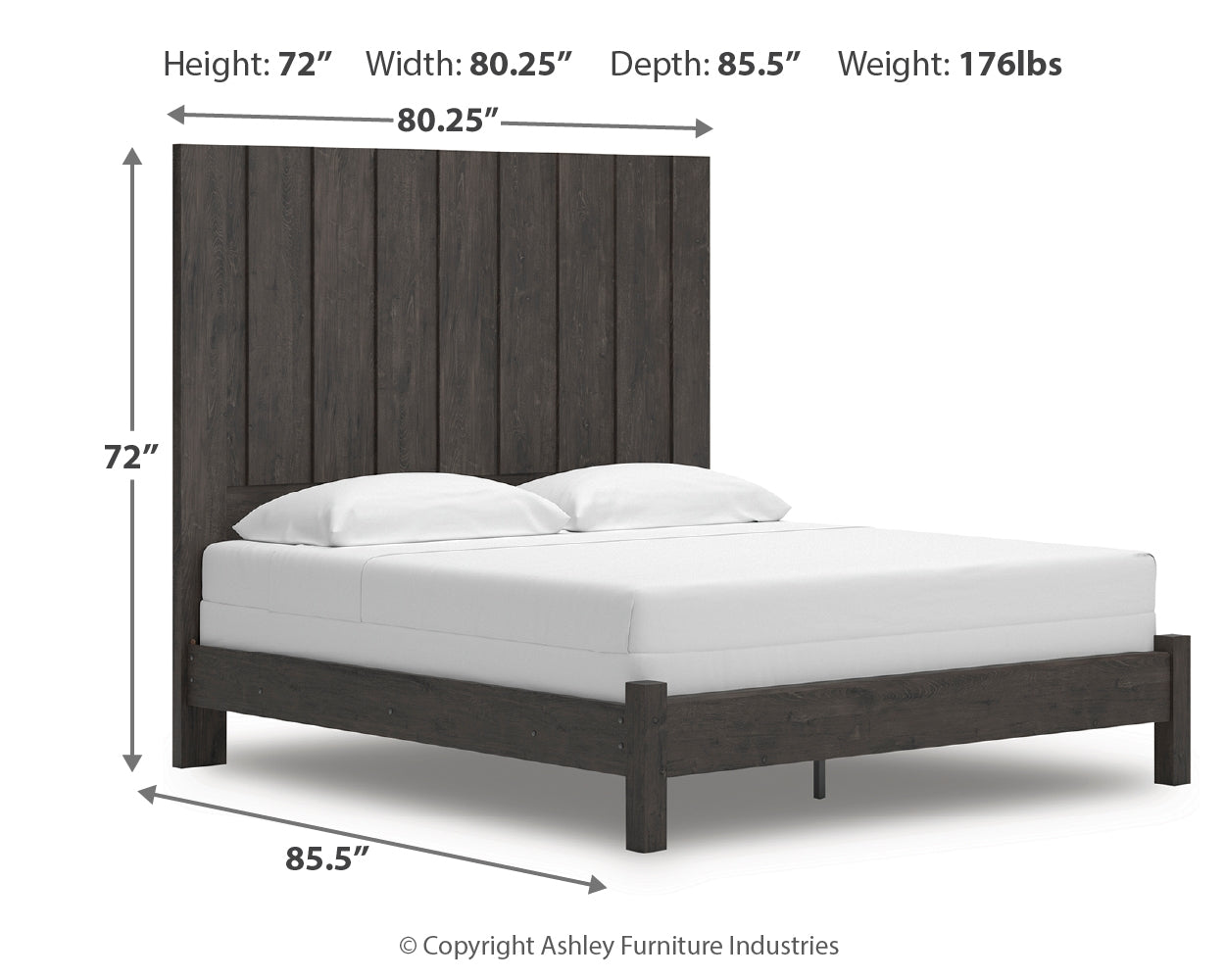 Fraluna Charcoal King Panel Bed - PCB3370B8