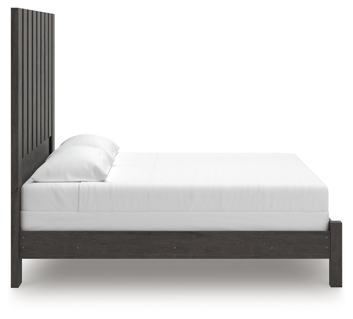 Fraluna King Panel Bed with Mirrored Dresser in Charcoal from Ashley - Luna Furniture