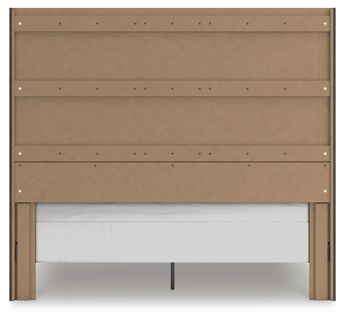 Fraluna King Panel Bed with Mirrored Dresser in Charcoal from Ashley - Luna Furniture