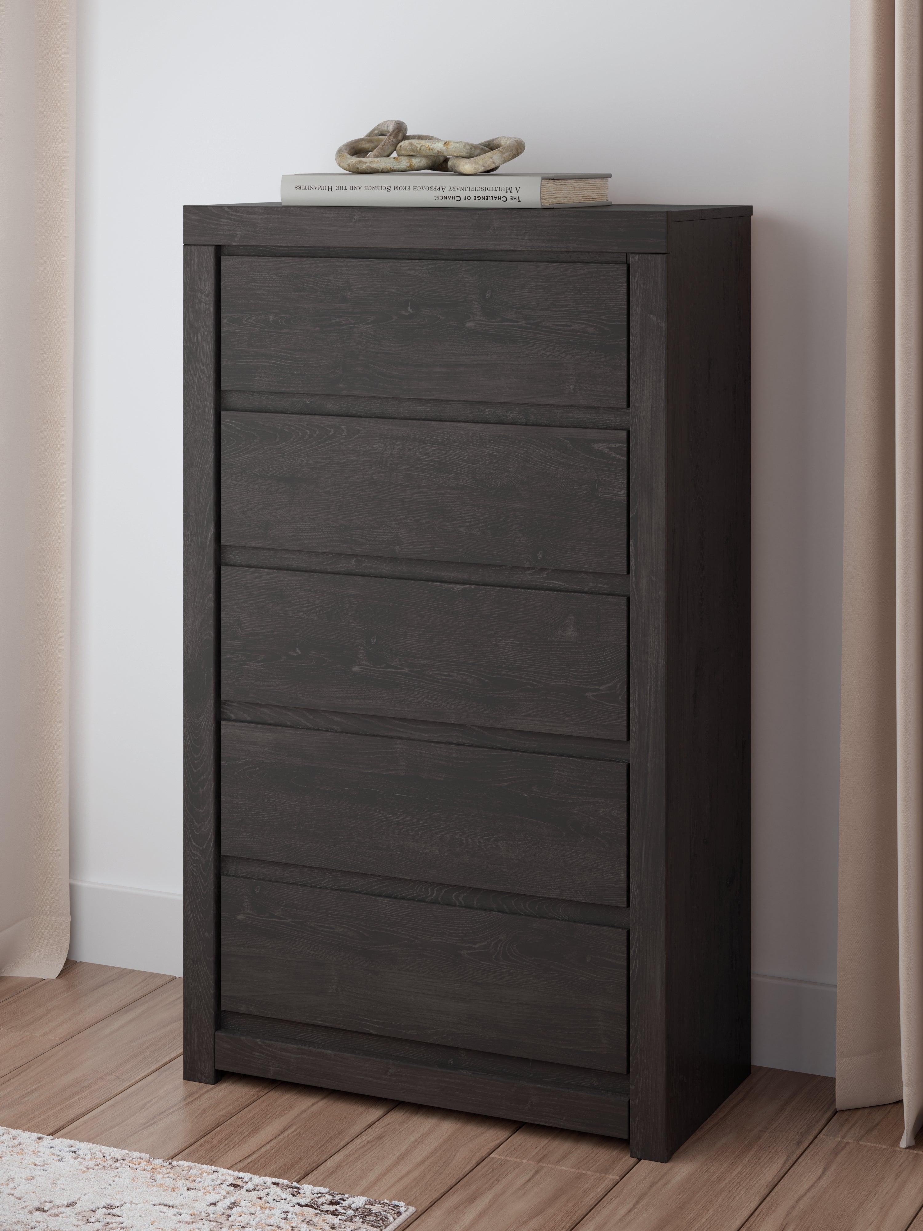 Fraluna Queen Panel Bed with Mirrored Dresser and Chest in Charcoal from Ashley - Luna Furniture