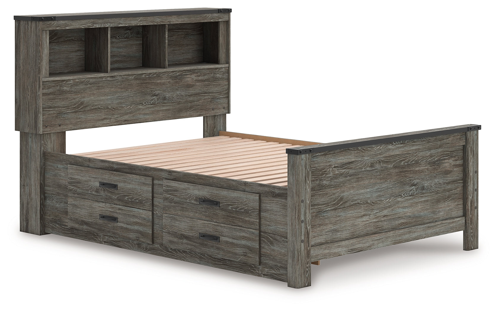 Frandern Gray Full Bookcase Panel Bed with Storage - B4480B9