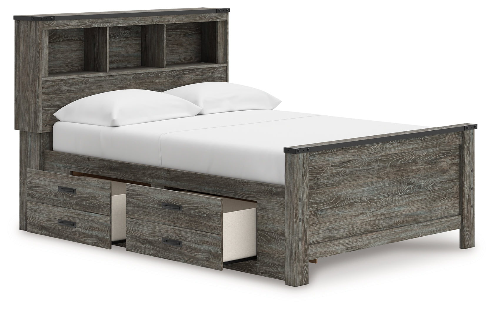 Frandern Gray Full Bookcase Panel Bed with Storage - B4480B9