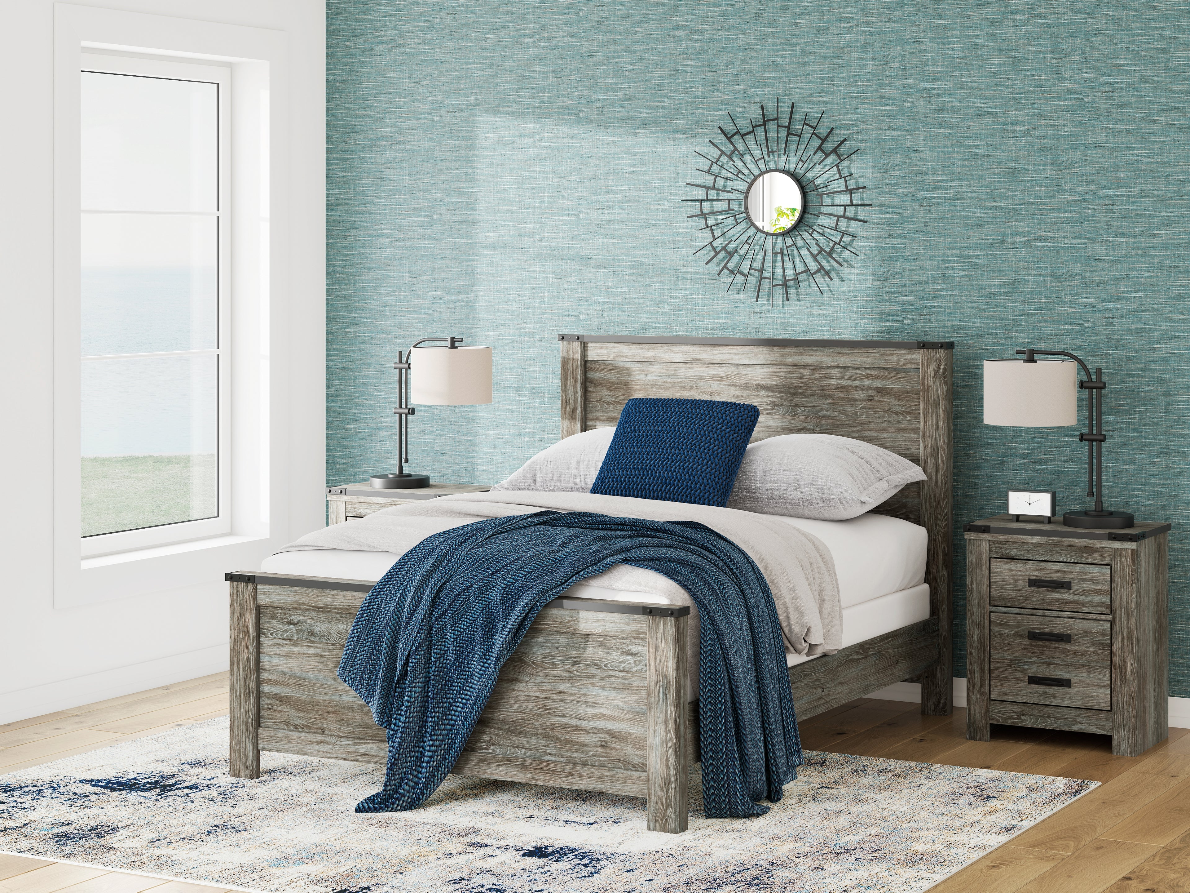 Frandern Queen Panel Bed, Dresser, Mirror, Chest and 2 Nightstands - B4480B29